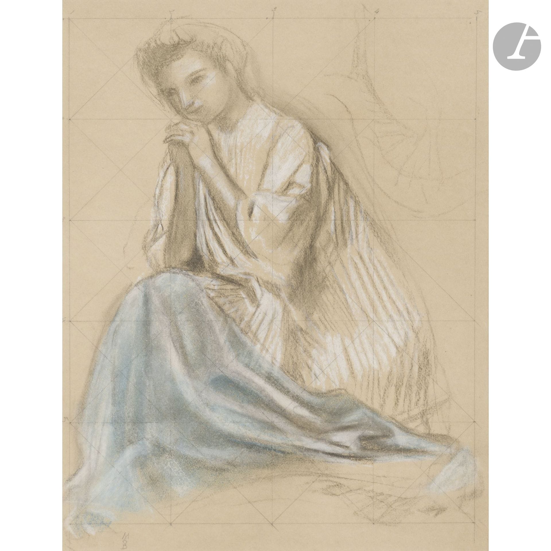 Maurice DENIS (1870–1943)
Angel in Prayer, ca. 1901
Pastel and charcoal on grid-ruled paper.
Monogrammed lower left.
49 x 37 cm

Provenance:
- Collection of Dr. Georg Swarzenski (1876–1957), Massachusetts. Passed down through the family.
- Bonhams, Impressionist and Modern Art Auction, May 11, 2016, New York, lot 3, illustrated in the catalog.
- Private collection, Florida.
- Bonhams, Impressionist and Modern Art Auction, March 1, 2018, London, lot 83, illustrated in the catalog.

Our drawing is a preparatory study for the ceiling decoration of the Chapel of the Virgin Mary at the Church of Sainte-Marguerite in Le Vésinet.

We thank Ms. Clémence Gaboriau for the information she kindly provided.