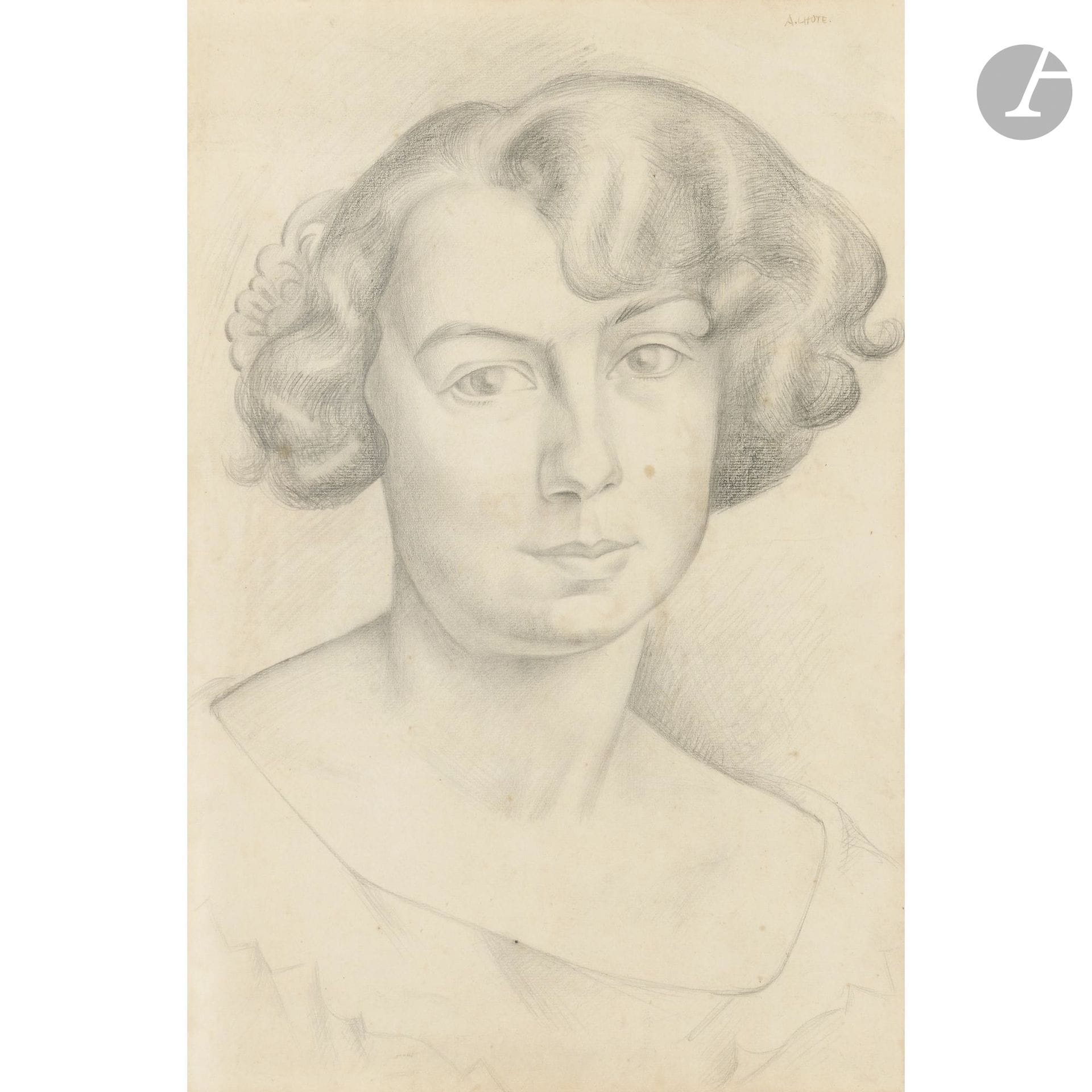 André LHOTE (1885–1962)
Portrait of Anne, circa 1923
Black pencil.
Signed in brown ink in the upper right corner.
(Creases and stains).
49 x 33.5 cm

This portrait is likely a preparatory study for one of the figures depicted in the 1923 oil-on-canvas painting titled *Le 14 juillet en Avignon*, held at the Musée des Beaux-Arts in Pau (83.15.1). This composition was subsequently reworked in a later oil on canvas of the same title, dating from the 1930s, currently on loan to the Musée de Valence.

We would like to thank Ms. Dominique Bermann Martin for confirming the authenticity of this work, as well as for the information she provided to us.