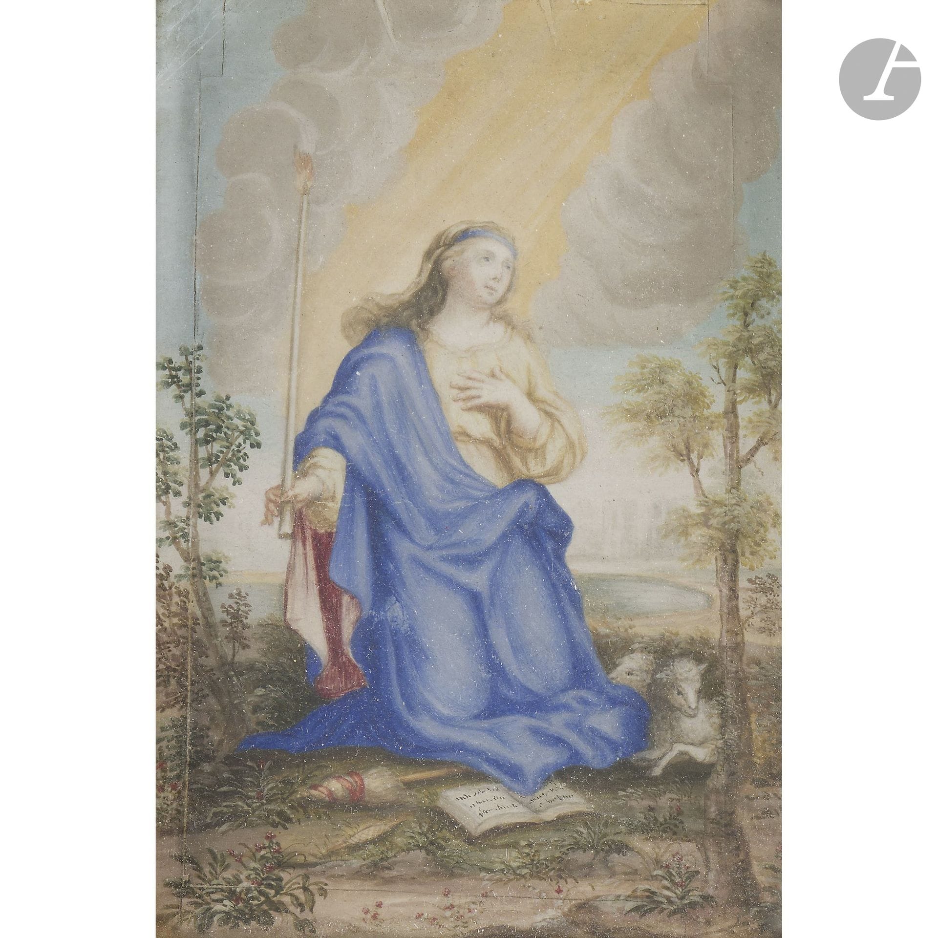LATE 17TH-CENTURY FRENCH SCHOOL
Saint Geneviève
Gouache. 
The edges have been extended.
(Some signs of wear). 
16 x 11 cm