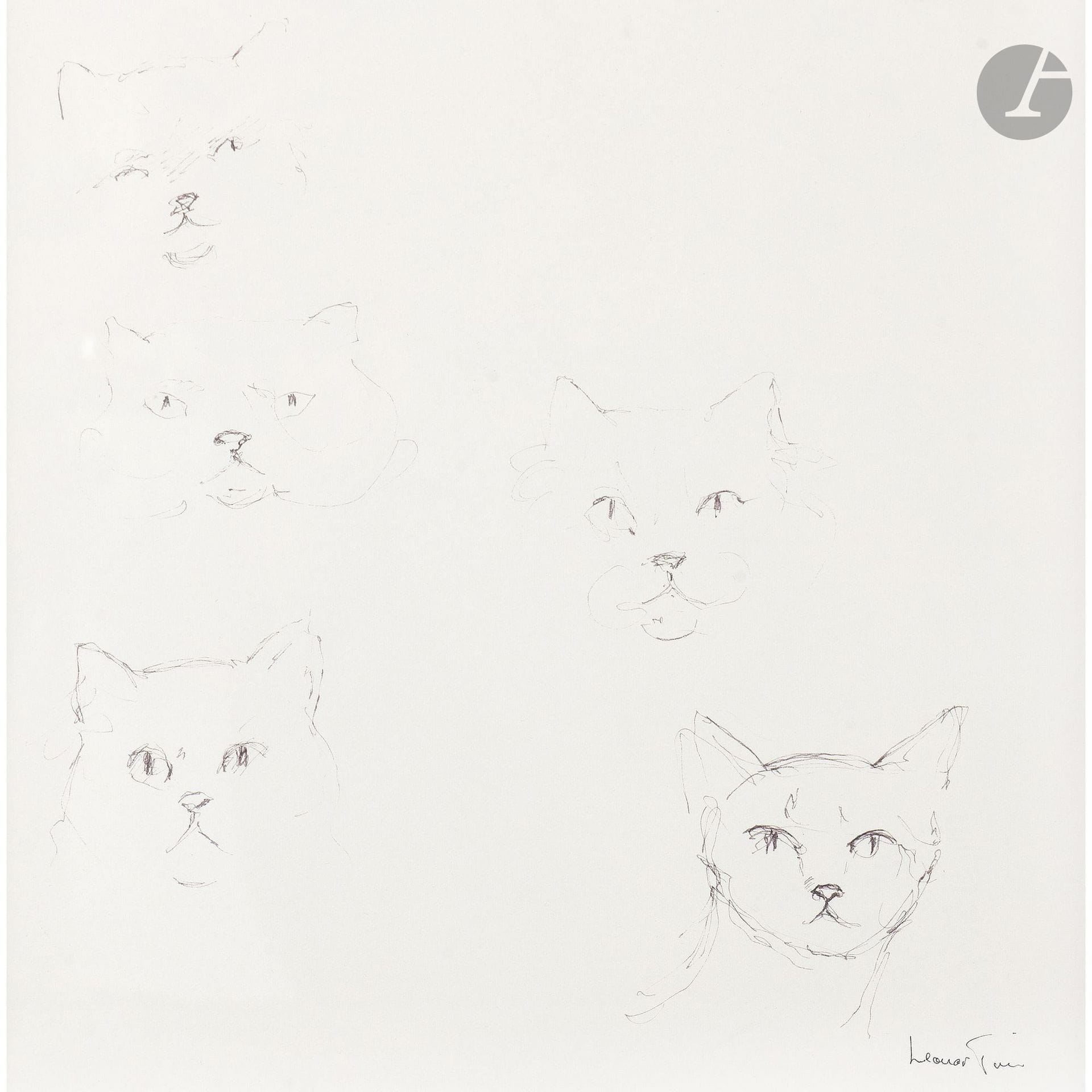 Leonor FINI (1908–1996)
Studies of Cat Heads, 1988
Double-sided ink.
Signed lower right.
29 x 30 cm