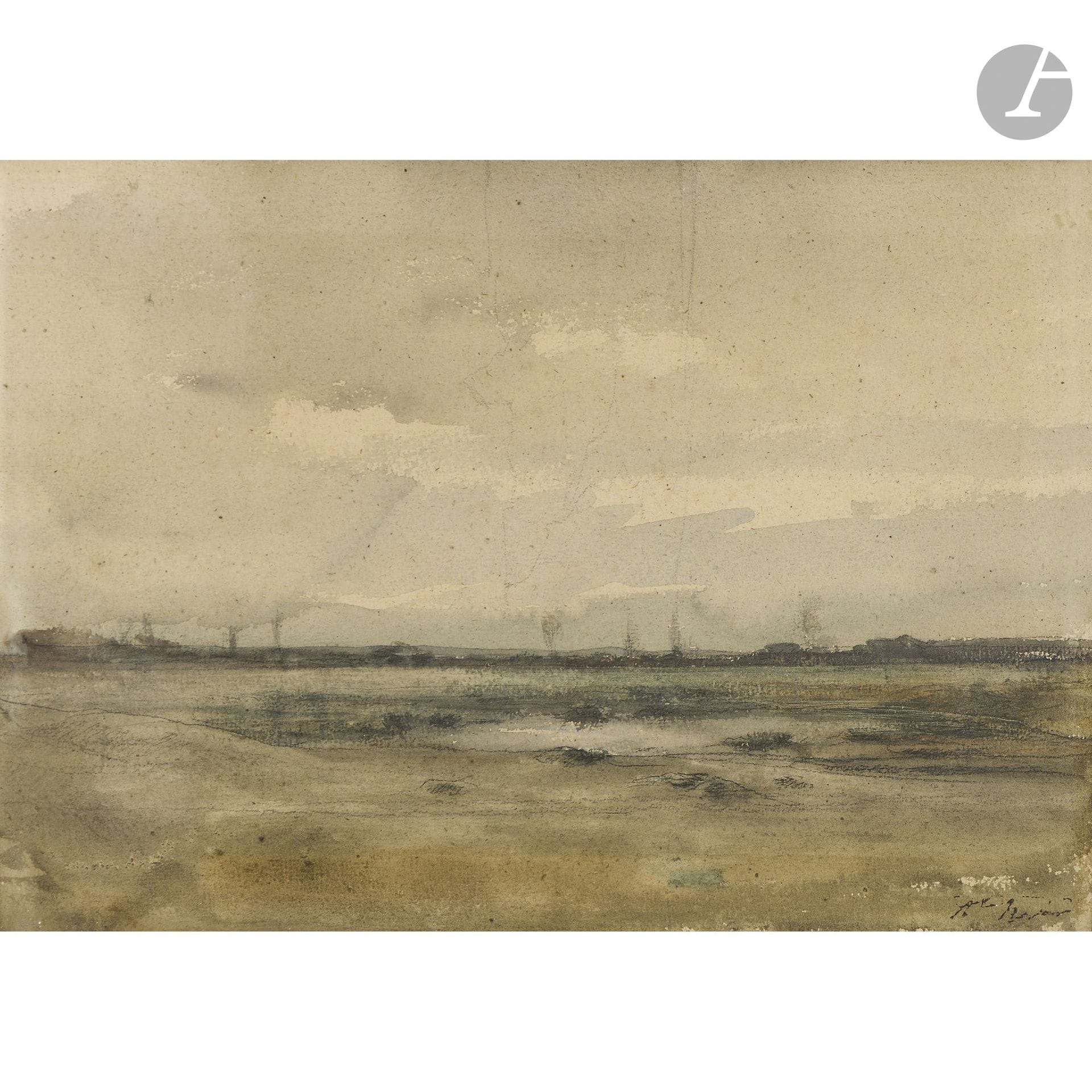 François-Auguste RAVIER 
(Lyon 1814 – Morestel 1895)
Study of a Pond in Morestel in Winter. 
Ink, pencil, and watercolor.
Studio stamp in the lower right corner.
24 x 33 cm

Exhibition: 
F. Ravier Exhibition, Galerie Jonas, Paris, November 1975, no. 3 (label on the back of the mount).

We would like to thank Ms. Christine Boyer Thiollier for the information she provided.