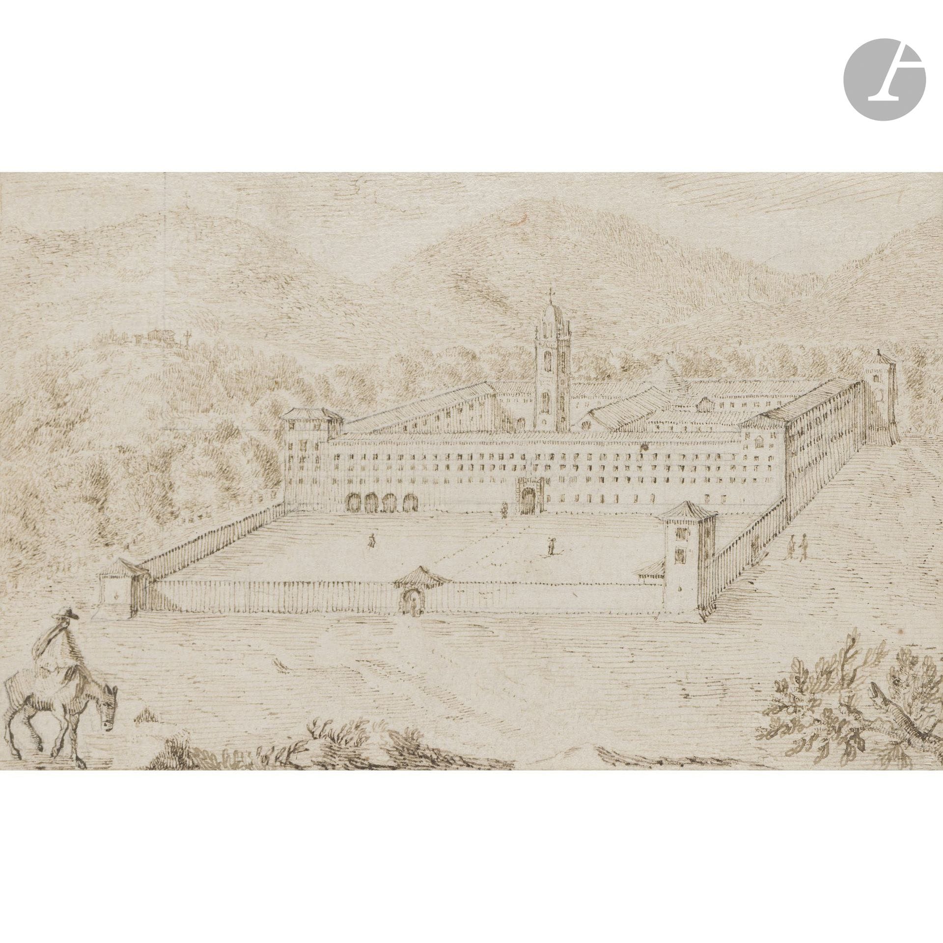 Attributed to Gabriel PÉRELLE (Vernon 1604–Paris 1677)
Vallombrosa Monastery
Pen and brown ink over black pencil lines.
10 x 15 cm