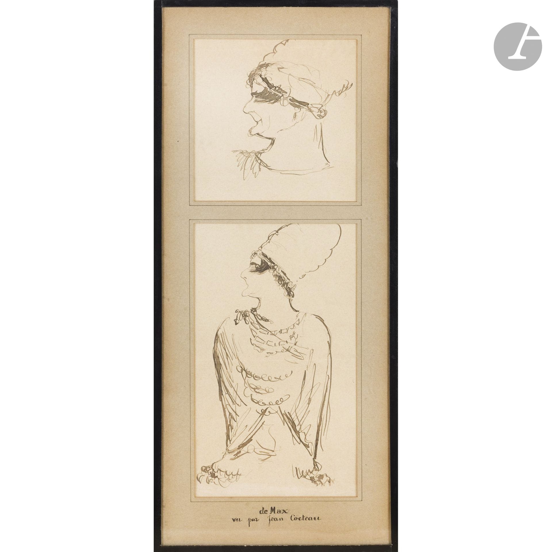 Jean COCTEAU (1889–1963)
Caricature of Édouard de Max in the role of L’Aiglon in Edmond Rostand’s play
Two India inks.
Inscription “De Max” on the mat.
20 x 12 cm

Mr. Dominique Bert has confirmed the authenticity of this work.

A certificate from the Guédras Archives will be provided upon request and at the purchaser’s expense.