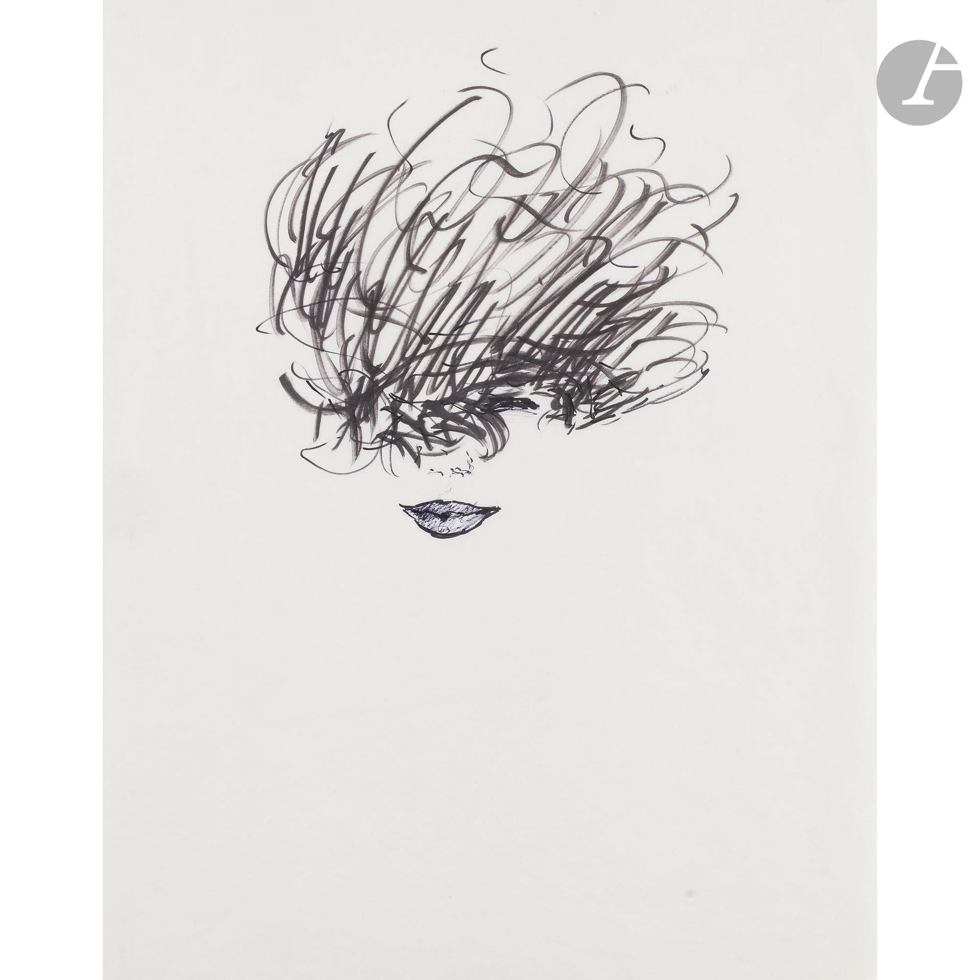 René GRUAU (1909–2004)
Hair
Felt.
Unsigned.
(Crease and small tear along the edge).
55 x 43.5 cm

Provenance: 
José de Gorrochategui Collection.