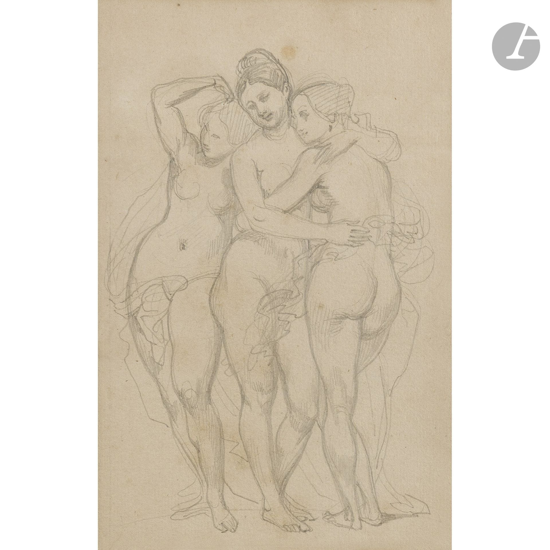 Achille DEVÉRIA (Paris 1800–1857)
The Three Graces
Black pencil.
(Creases).
22 x 14.5 cm