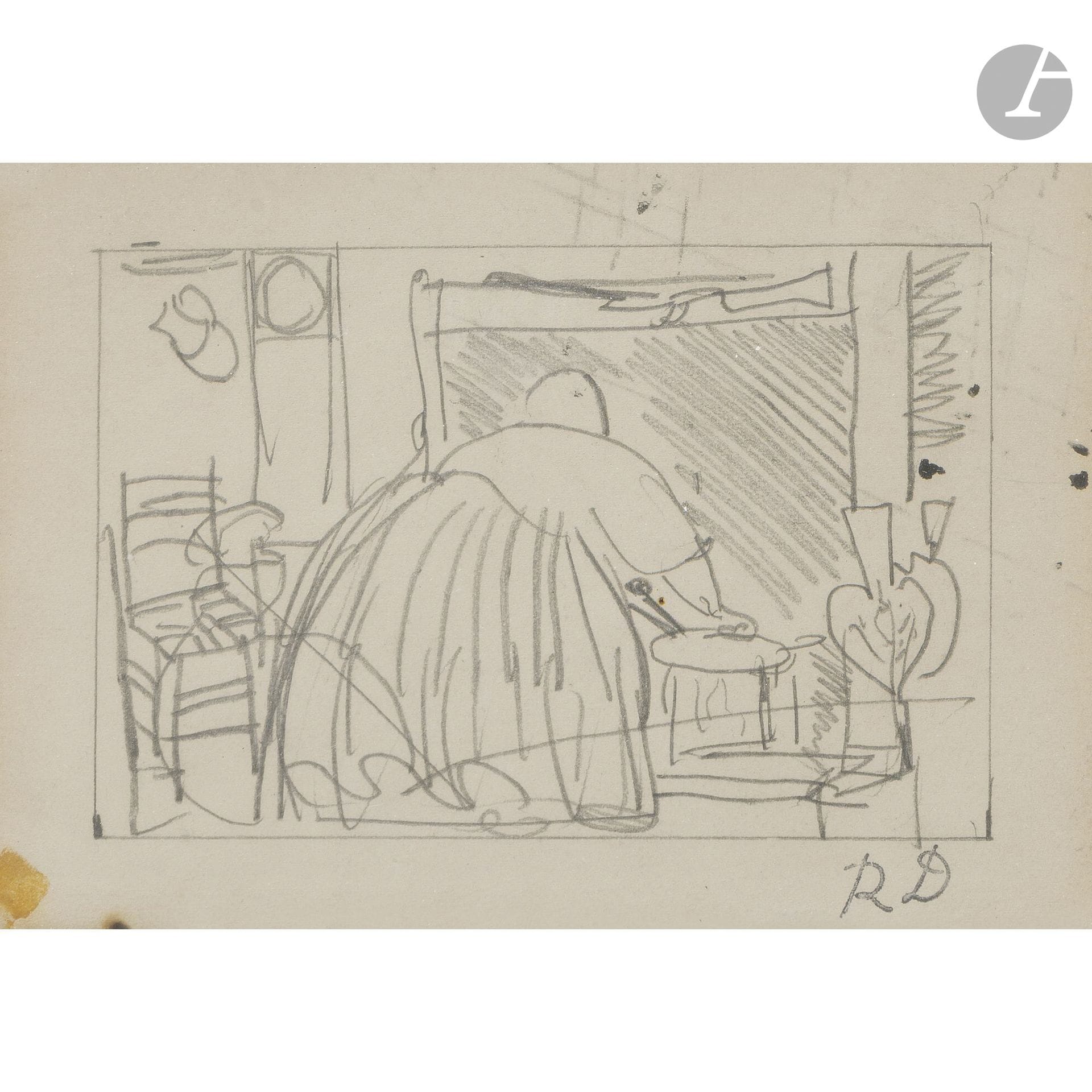 Raoul DUFY (1877–1953)
Woman in Front of the Fireplace
Graphite.
Monogram stamp in the lower right corner.
(Stain).
11 x 15 cm