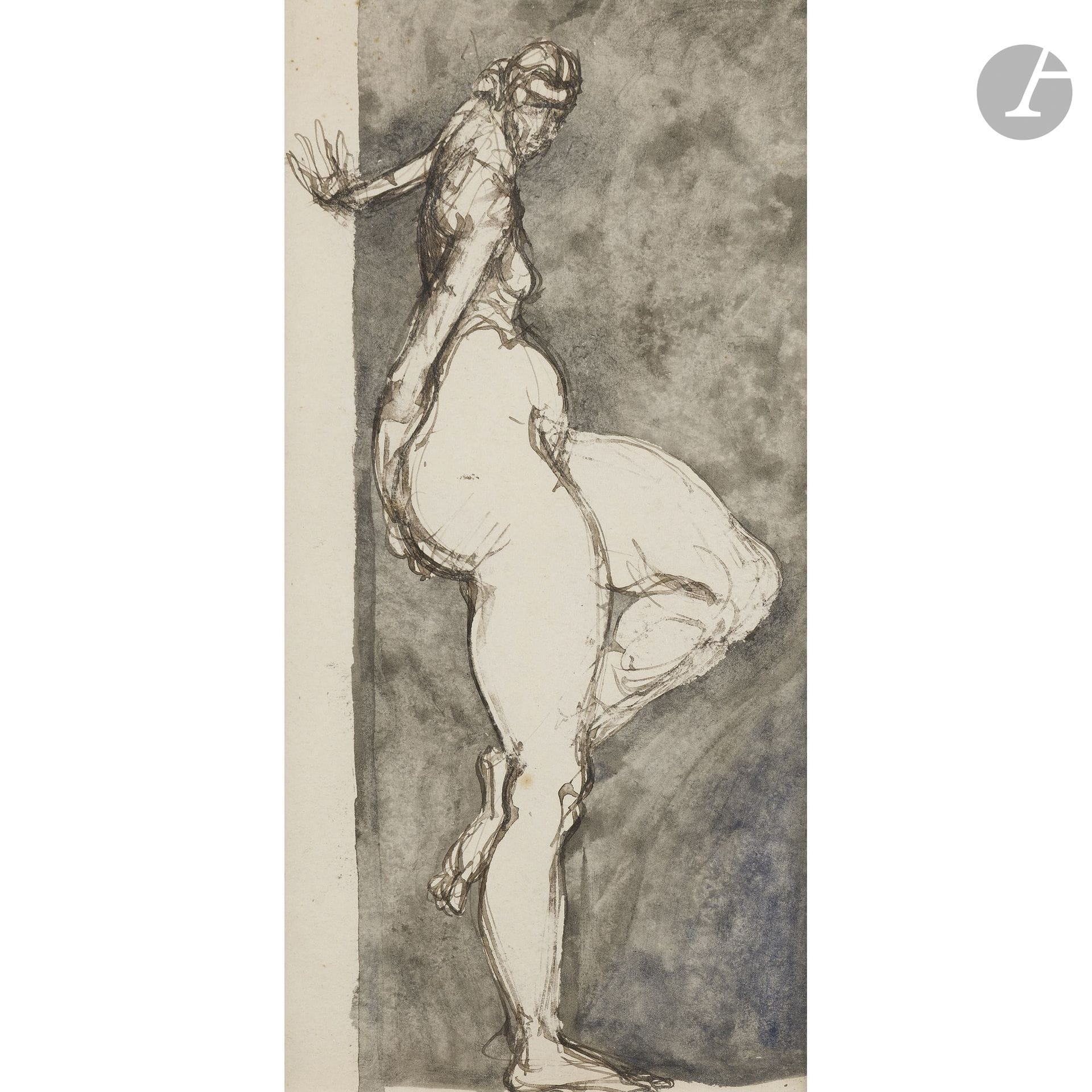Gyula HALASZ, known as BRASSAÏ (1899–1984)
Nude woman in full profile, hand resting against the wall, ca. 1921
Ink and ink wash.
Unsigned.
29.5 x 14.5 cm

Provenance: 
Millon &amp; Associés auction, Brassaï, October 2, 2006, Drouot-Montaigne, Paris, lot 164.