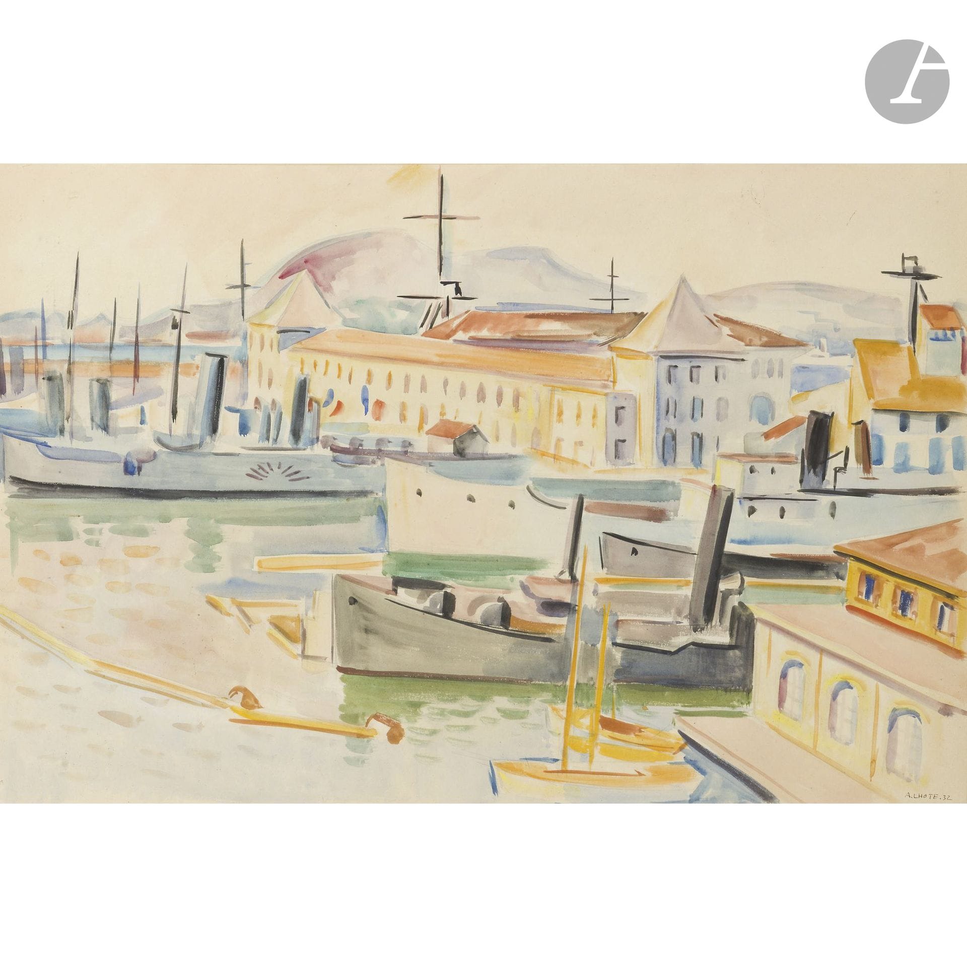 André LHOTE (1885–1962)
Le Port, 1932
Watercolor.
Signed and dated lower right.
37.5 x 57 cm

We would like to thank Ms. Dominique Bermann Martin for confirming the authenticity of this work.