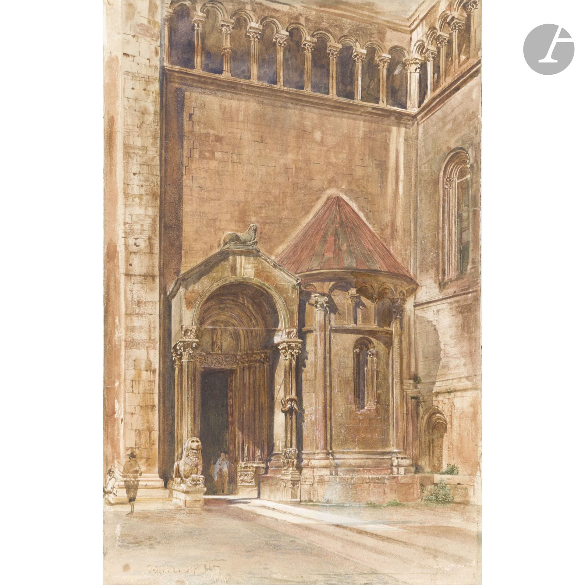 Rudolf VON ALT (Alservorstadt 1812–1905)
St. Vigilius Cathedral, Trento, 1896
Gouache and watercolor over graphite lines.
Signed and dated in the lower left corner.
(Signs of wear and scuffing).
43 x 28.5 cm