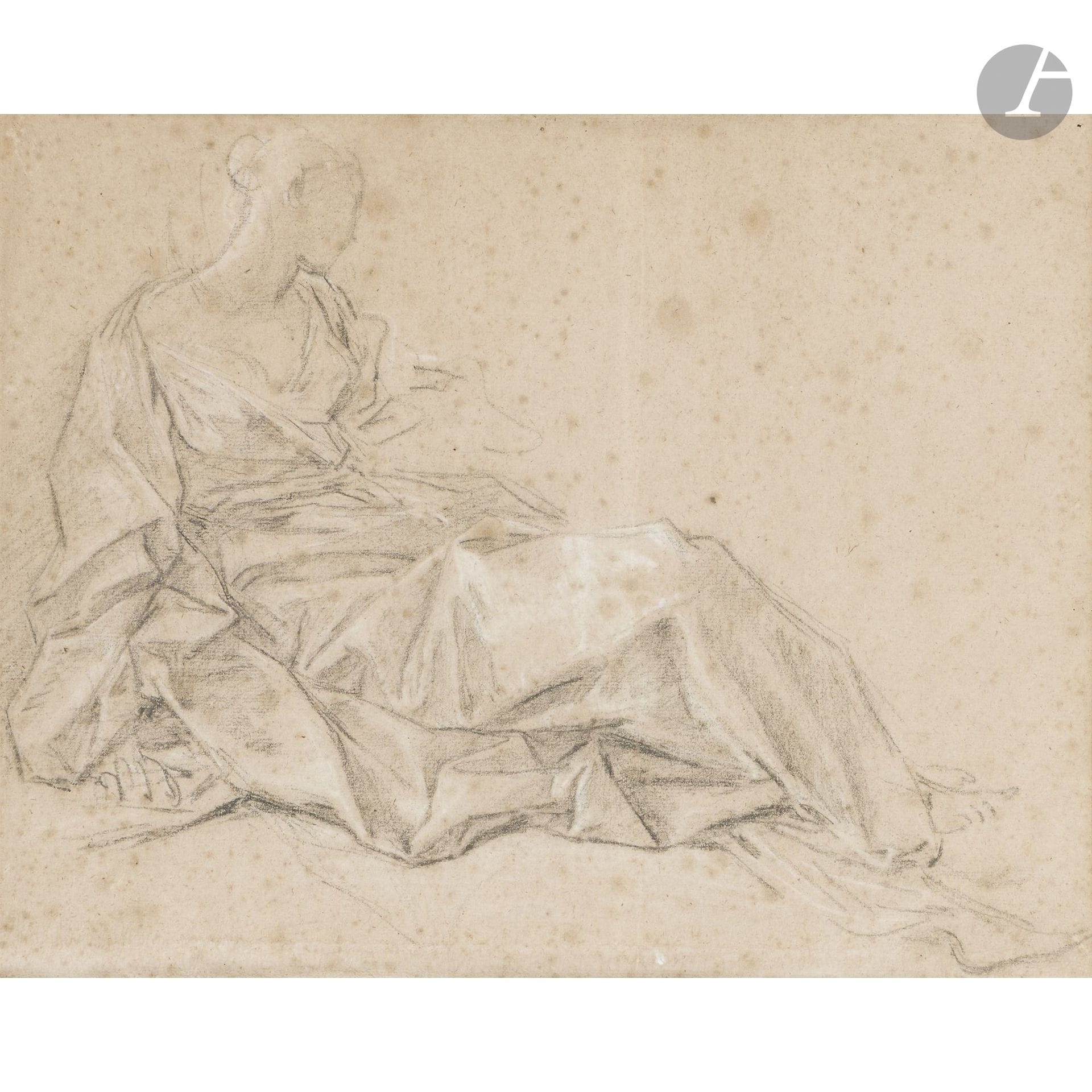 ATTRIBUTED to Joseph-François PARROCEL (Avignon 1704–Paris 1781)
Study of a Draped Woman
Charcoal.
(Stains, creases).
30 x 37 cm