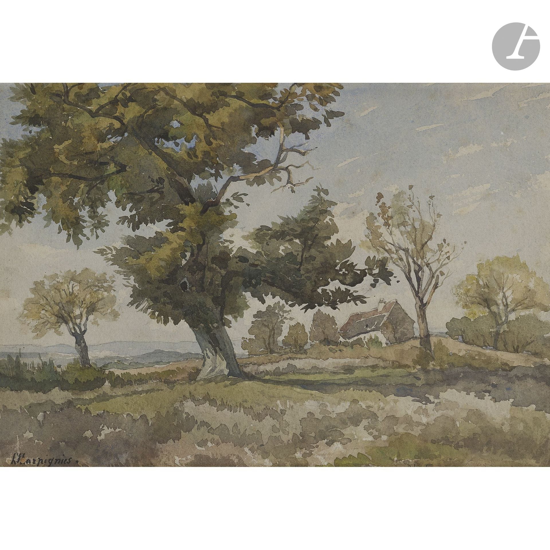 Henri-Joseph HARPIGNIES (Valenciennes 1819 – Saint-Privé 1916)
Landscape with a Tree
Watercolor.
Signed lower left.
21 x 30 cm

We would like to thank Mr. Jean Pierre Cappoen for kindly confirming the authenticity of this watercolor and for the information he provided us.