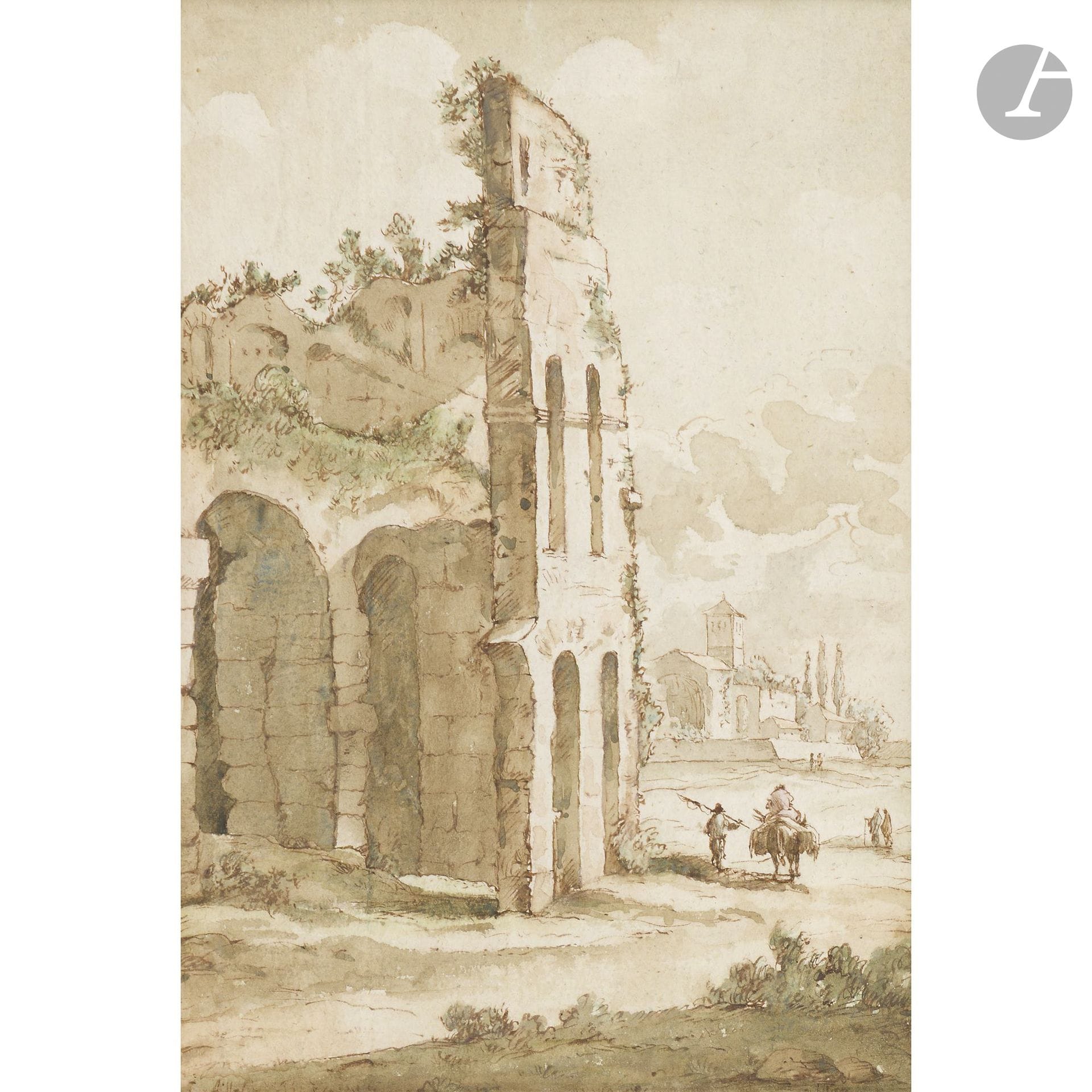 18th-Century Flemish School
Landscape with Ruins
Pen, brown ink, brown wash, and watercolor.
21 x 14 cm