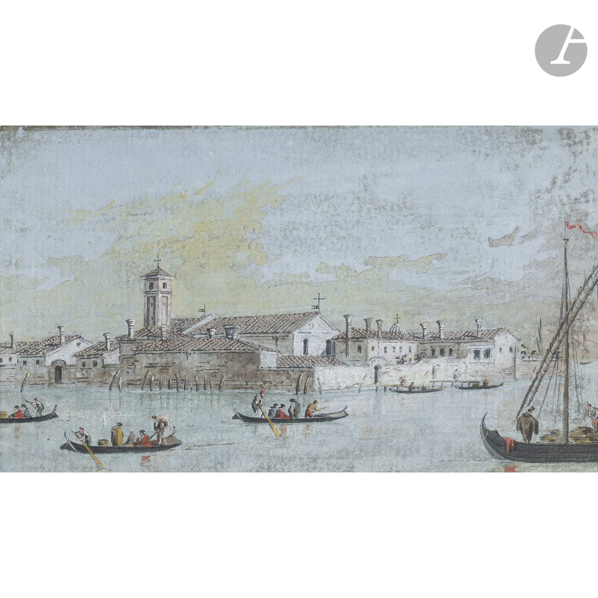 Giacomo GUARDI 
(Venice 1764–1835)
Venice
Ink and gouache.
Unsigned.
Inscription on the back: “Edouard Copper-Roger Collection. From the studio of the painter F. Reynaud of Marseille.”
11 x 18 cm