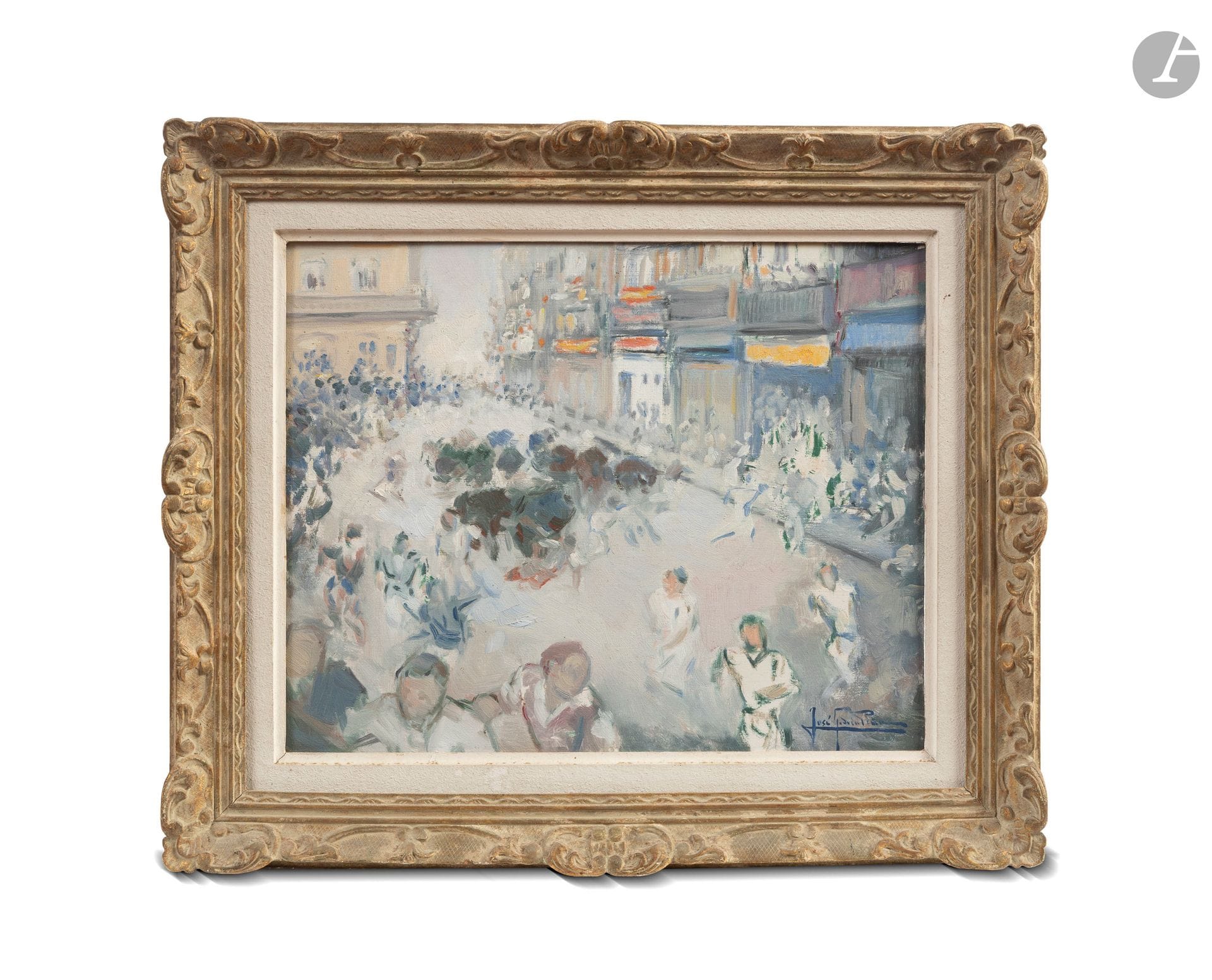 José Gonzalez DE LA PEÑA (1887-1961)
La San Fermin
Huile sur isorel.
Signée en bas à droite.
Titrée au dos.
H. : 33 cm - L. : 40,5 cm

Ce lot provient du Grand Hall du château d'Arcangues.