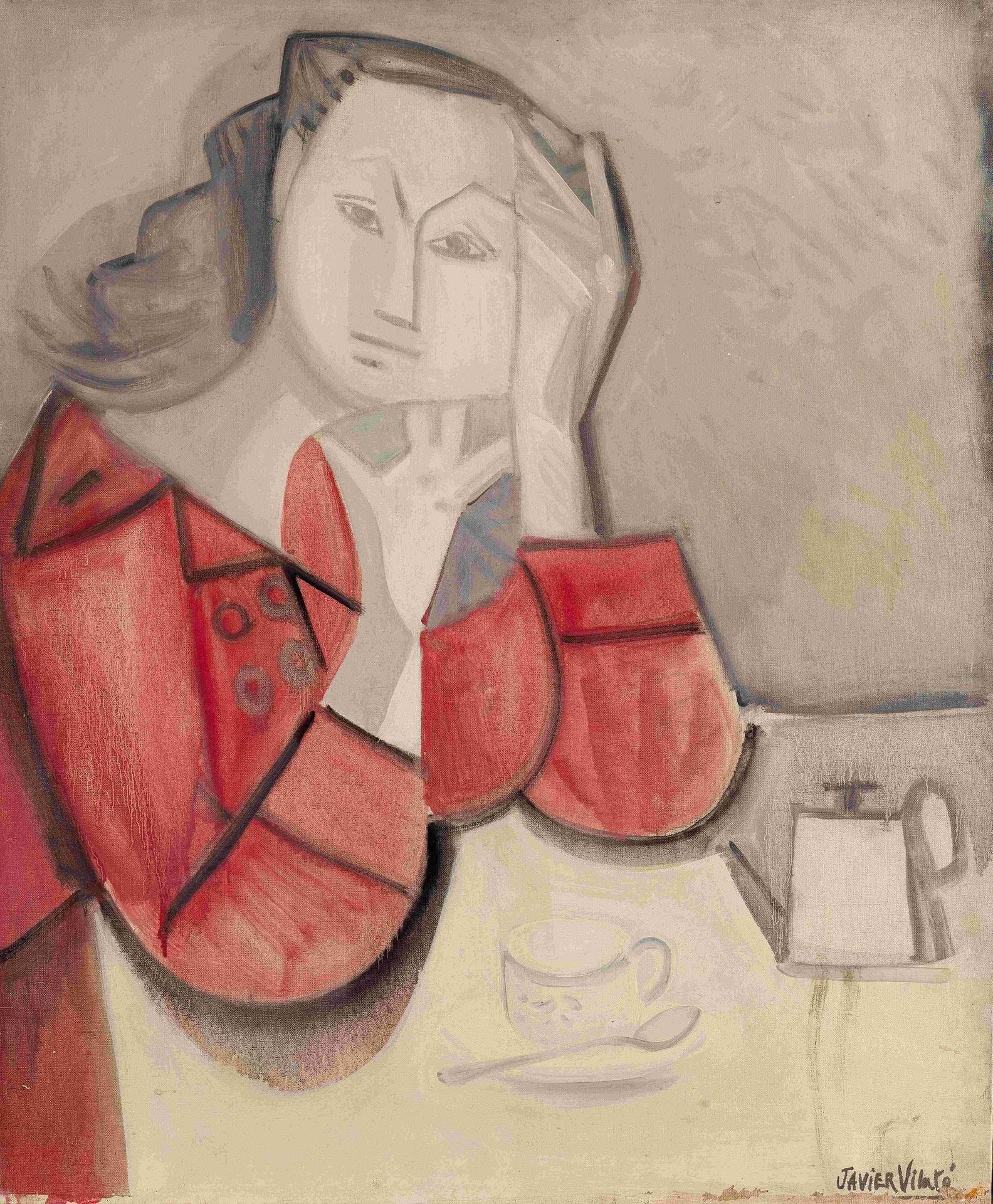 Javier VILATÓ RUIZ [Spanish] (1921–2000)
Woman Thinking, 1954
Oil on canvas.
Signed lower right.
Dated "summer 54" on the back.
73 x 60 cm
(Signs of wear and minor losses).

Provenance: 
Galerie Jeanne Castel, Paris (stamp on the stretcher).

We thank Mr. Xavier Vilató for the information he provided. This work is listed in his archives.