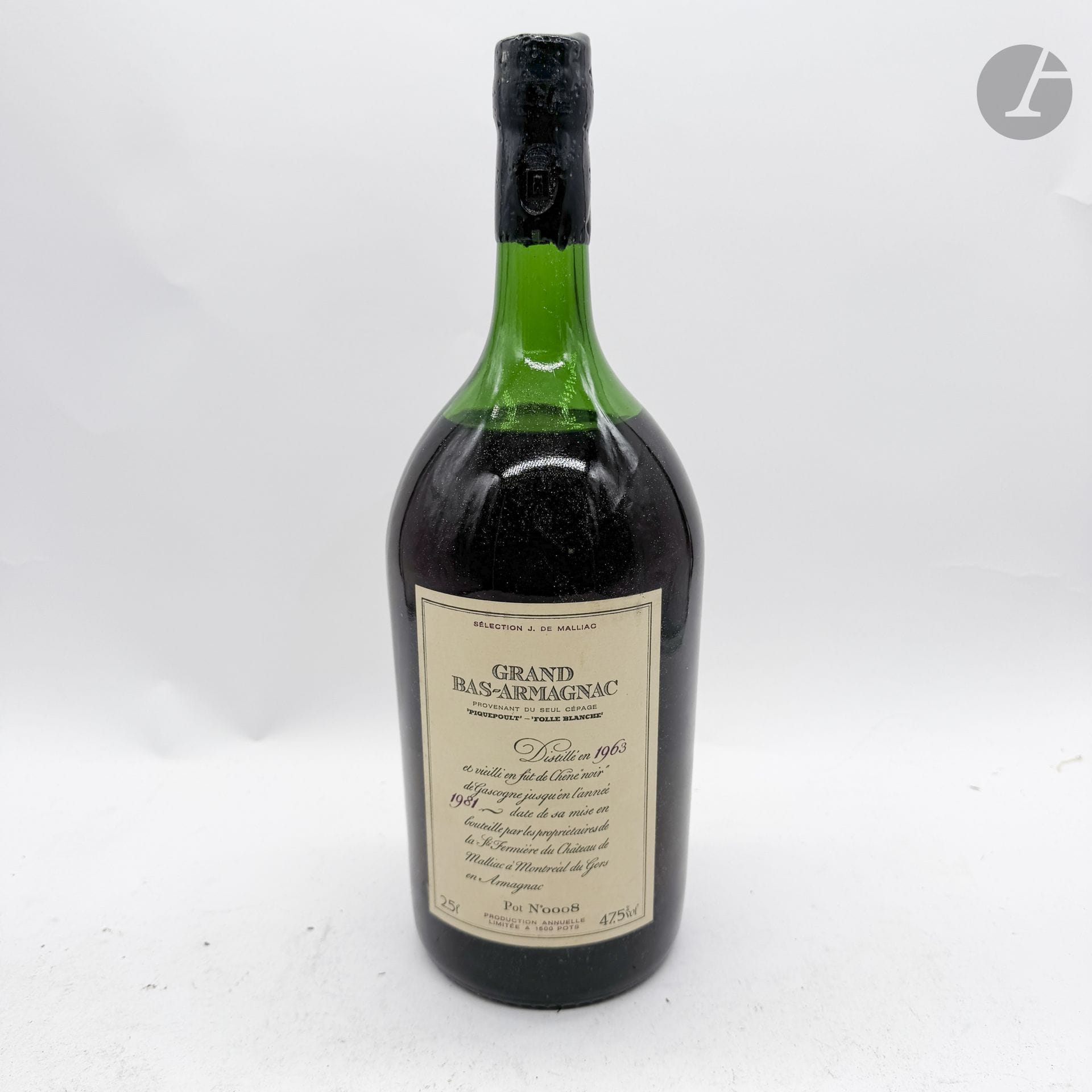 1 Pot GRAND BAS ARMAGNAC 250 cl 47,5% (7 cm; mise en 1981), De Malliac, 1963