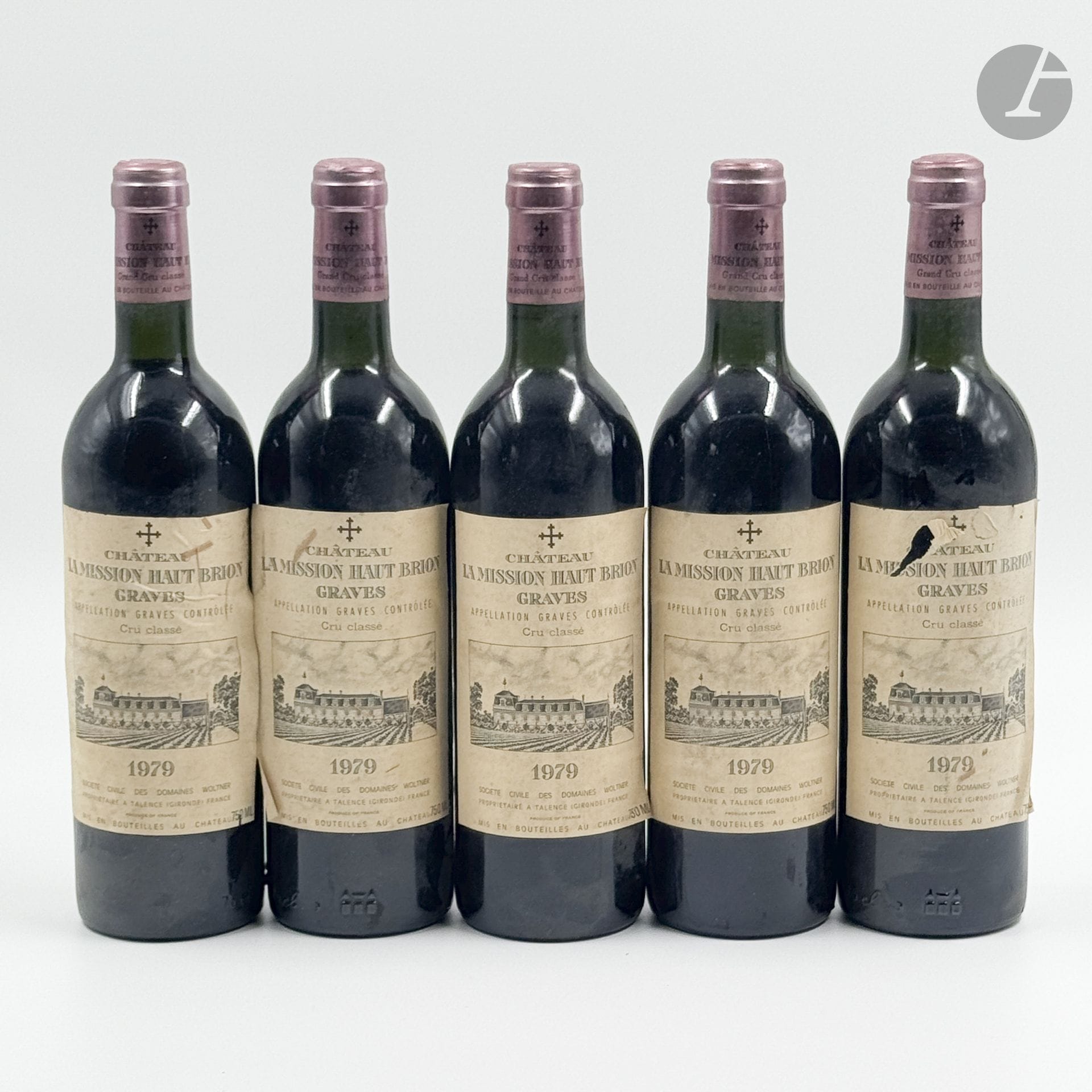 5 B CHÂTEAU LA MISSION HAUT-BRION (1 B.G; 4 T.L.B; e.t.h. légères dont 2 e.a.), CC Graves, 1979