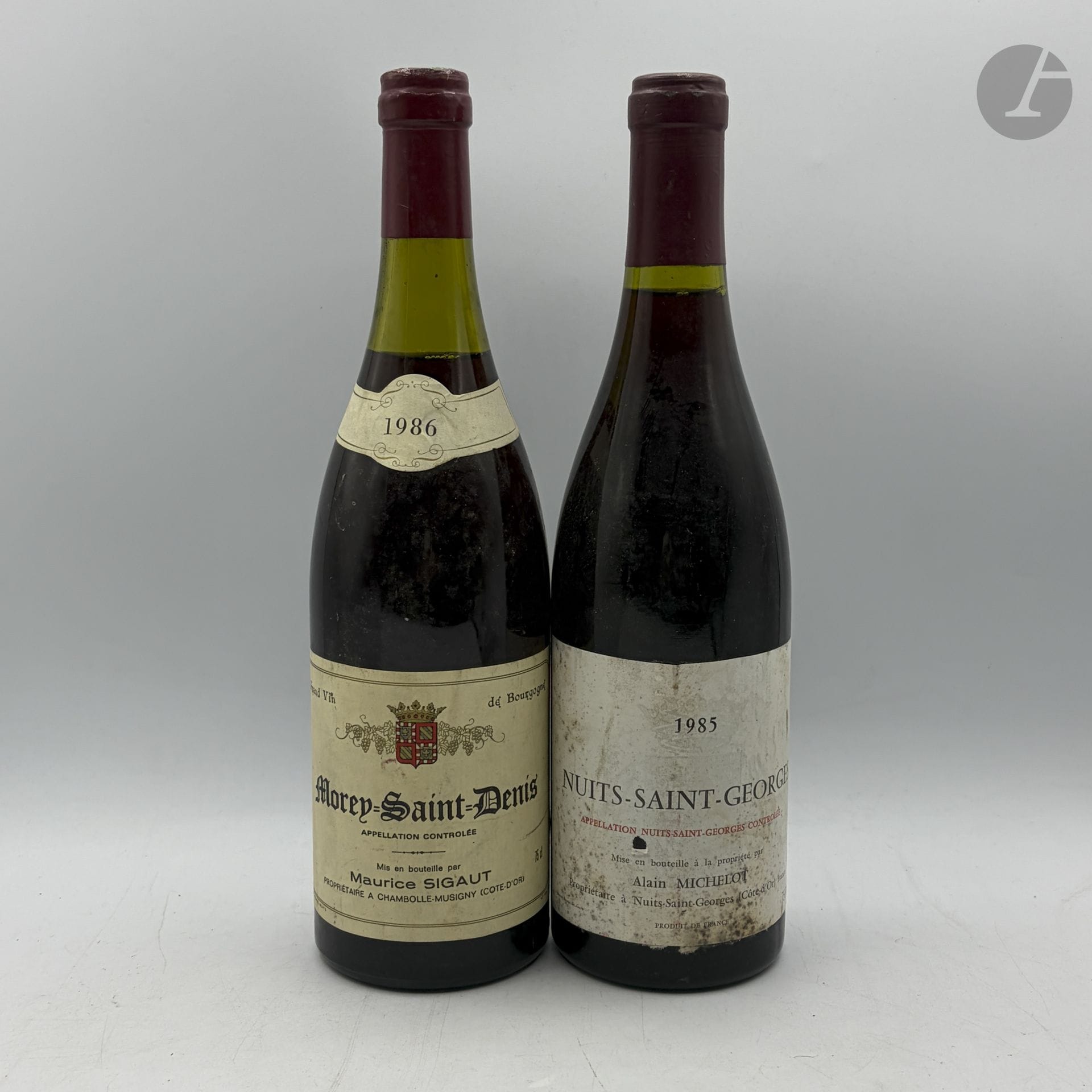1 B MOREY-SAINT-DENIS (3,5 cm), Domaine Maurice Sigaut, 1980
1 B NUITS-SAINT-GEORGES (e.a.), Domaine Alain Michelot, 1985