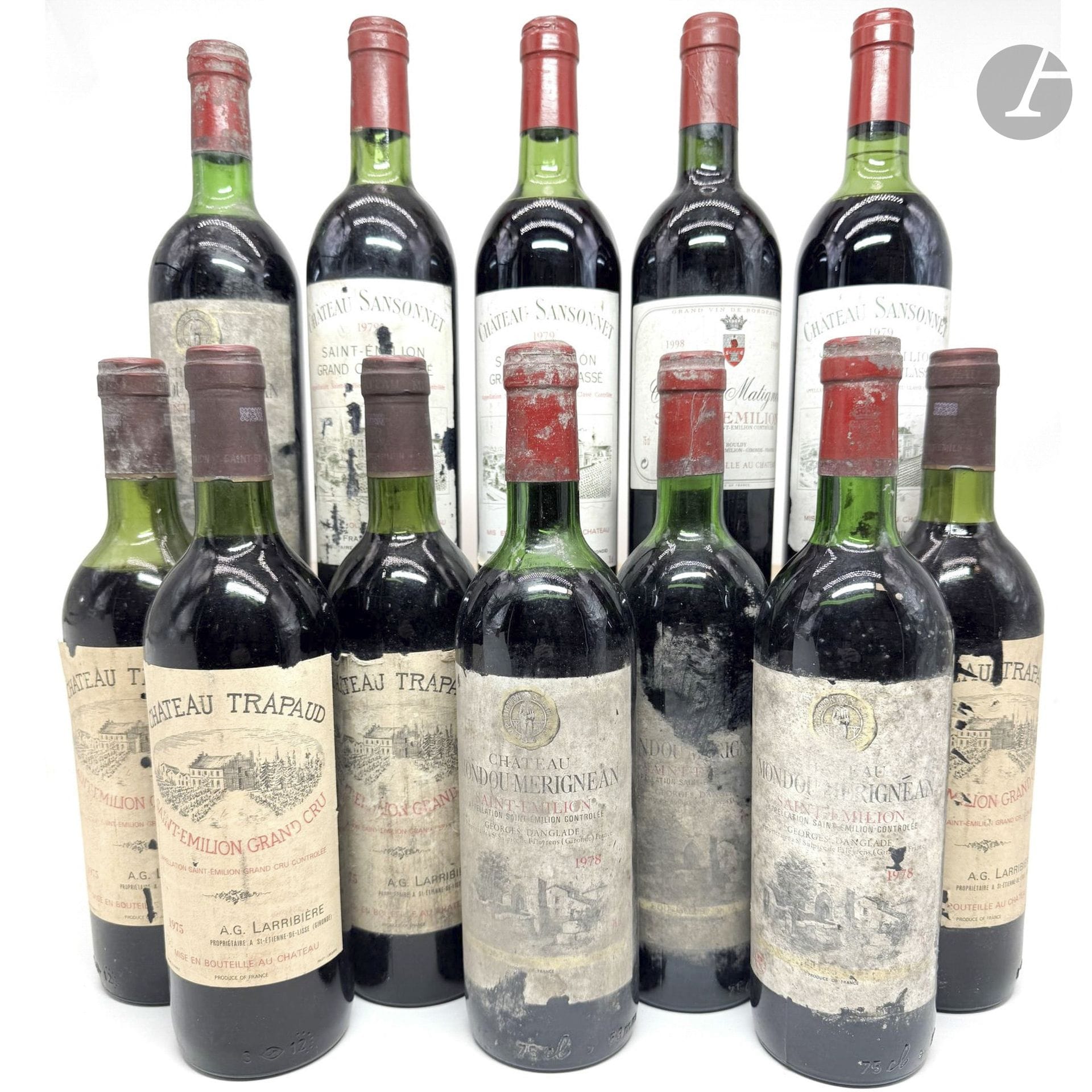4 B CHÂTEAU TRAPAUD (2 B.G; 1 T.L.B.+; 1 M.E; e.t.a.), GC Saint-Emilion, 1975
3 B CHÂTEAU SANSONNET (1 T.L.B; 2 H.E; e.t.a.), GCC Saint-Emilion, 1979
4 B CHÂTEAU MONDOU MERIGNEAN (1 T.L.B; 2 H.E.+; 1 H.E; e.t.a; c.s.), Saint-Emilion, 1978
1 B CHÂTEAU MATIGNON (e.t.h.), Saint-Emilion, 1998
