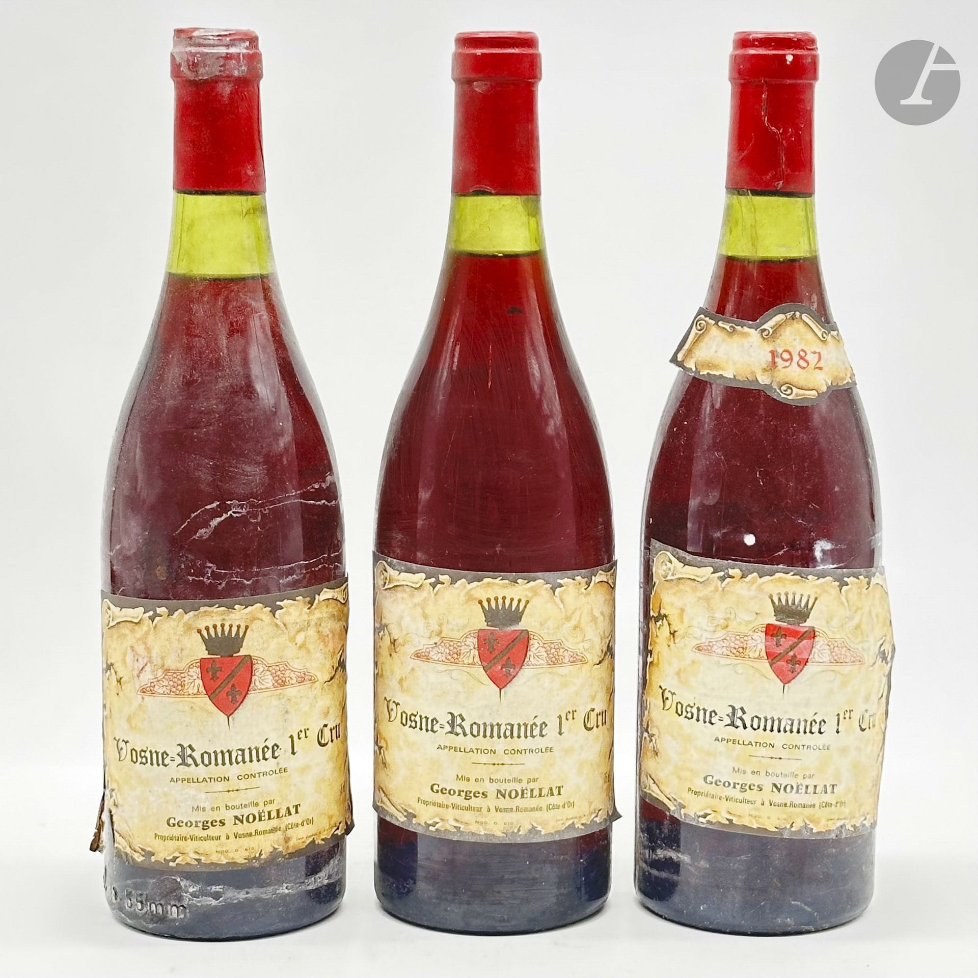 3 B VOSNE-ROMANEE (1er Cru) (1 à 2,5 cm; 1 clm.a; 2 s.c.m.), Domaine Georges Noellat, 1982