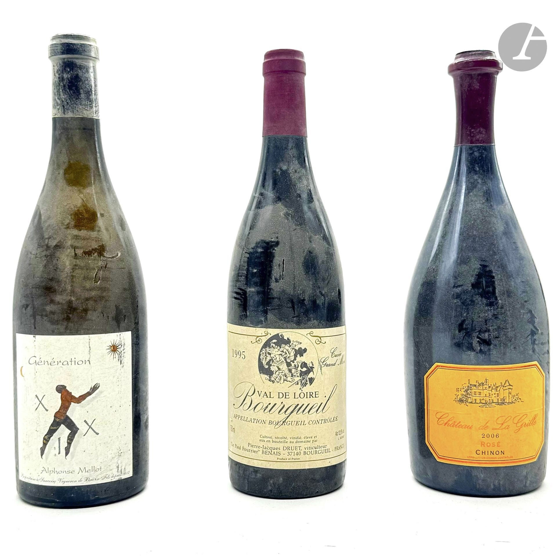 1 B BOURGUEIL CUVÉE GRAND MONT, Domaine Pierre-Jacques Druet, 1995
1 B SANCERRE GÉNÉRATION XIX Blanc (e.t.h.), Domaine Alphonse Mellot, 2001
1 B CHINON Rosé, Château de la Grille, 2006