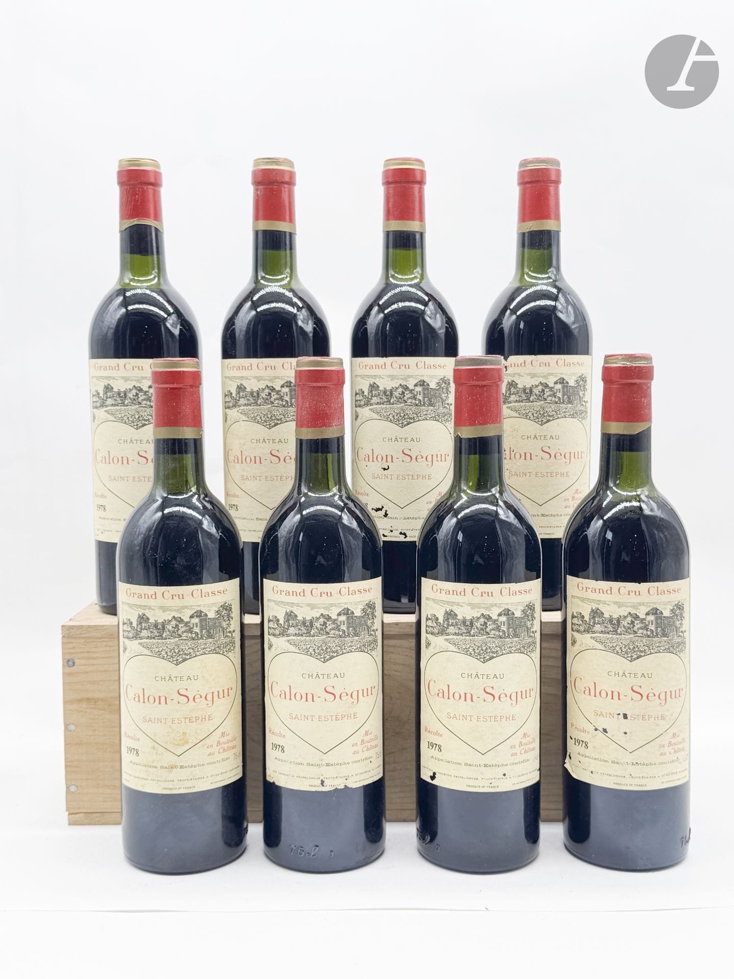 8 B CHÂTEAU CALON-SEGUR (Caisse bois d'origine de 12 remise à l'acquéreur) (H.E. ou mieux; e.t.h. à e.t.a.), GCC3 Saint-Estephe, 1978