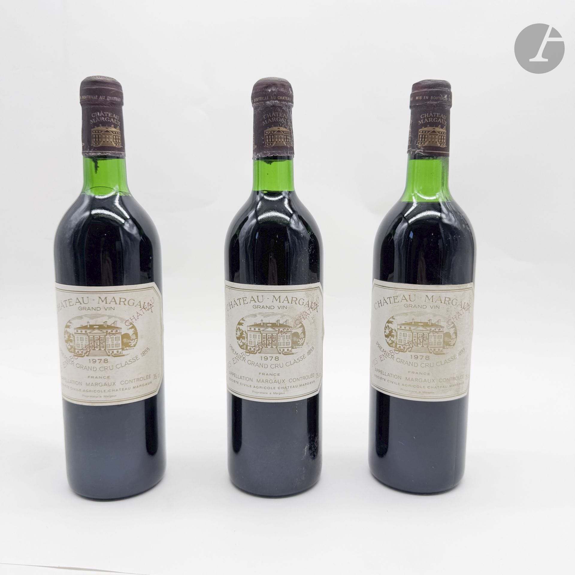 3 B CHÂTEAU MARGAUX (1 B.G; 1 T.L.B. et 1 H.E.+; e.t.h; c.s. dont 1 bombée), GCC1 Margaux, 1978