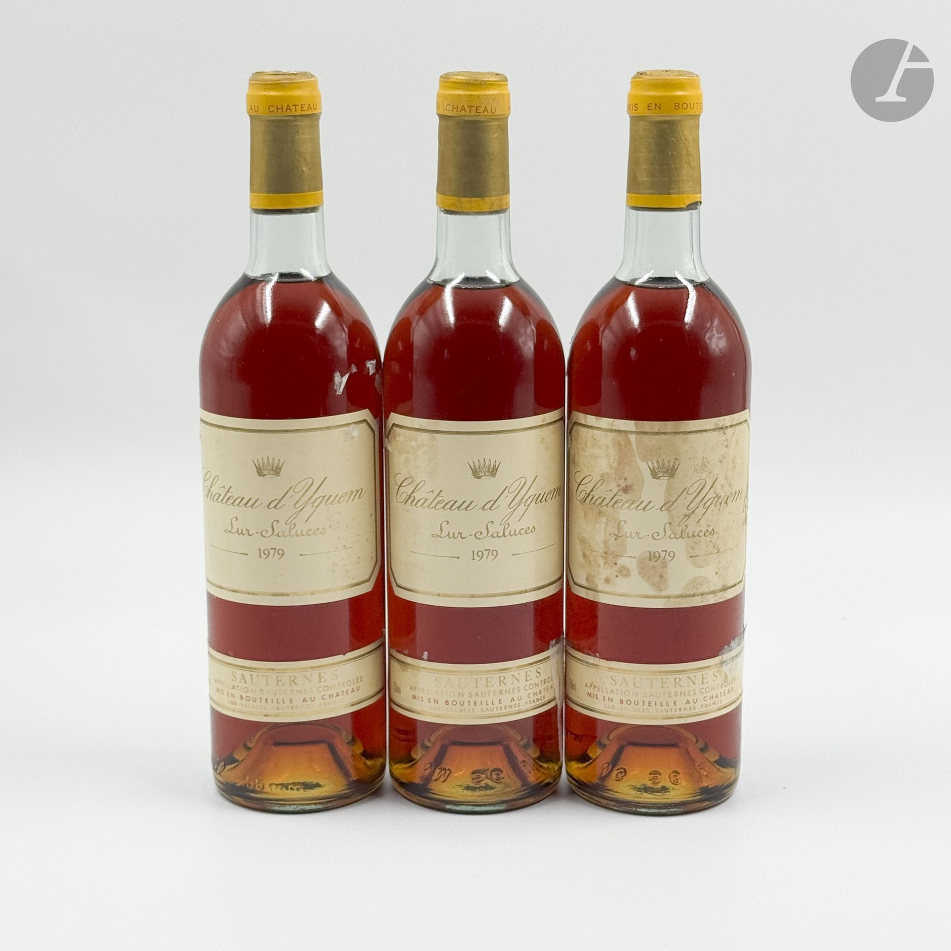 3 B CHÂTEAU D'YQUEM (1 T.L.B.+; 2 T.L.B; e.t.h; 2 c.c. légères dont 1 bombée), C1 Supérieur Sauternes, 1979