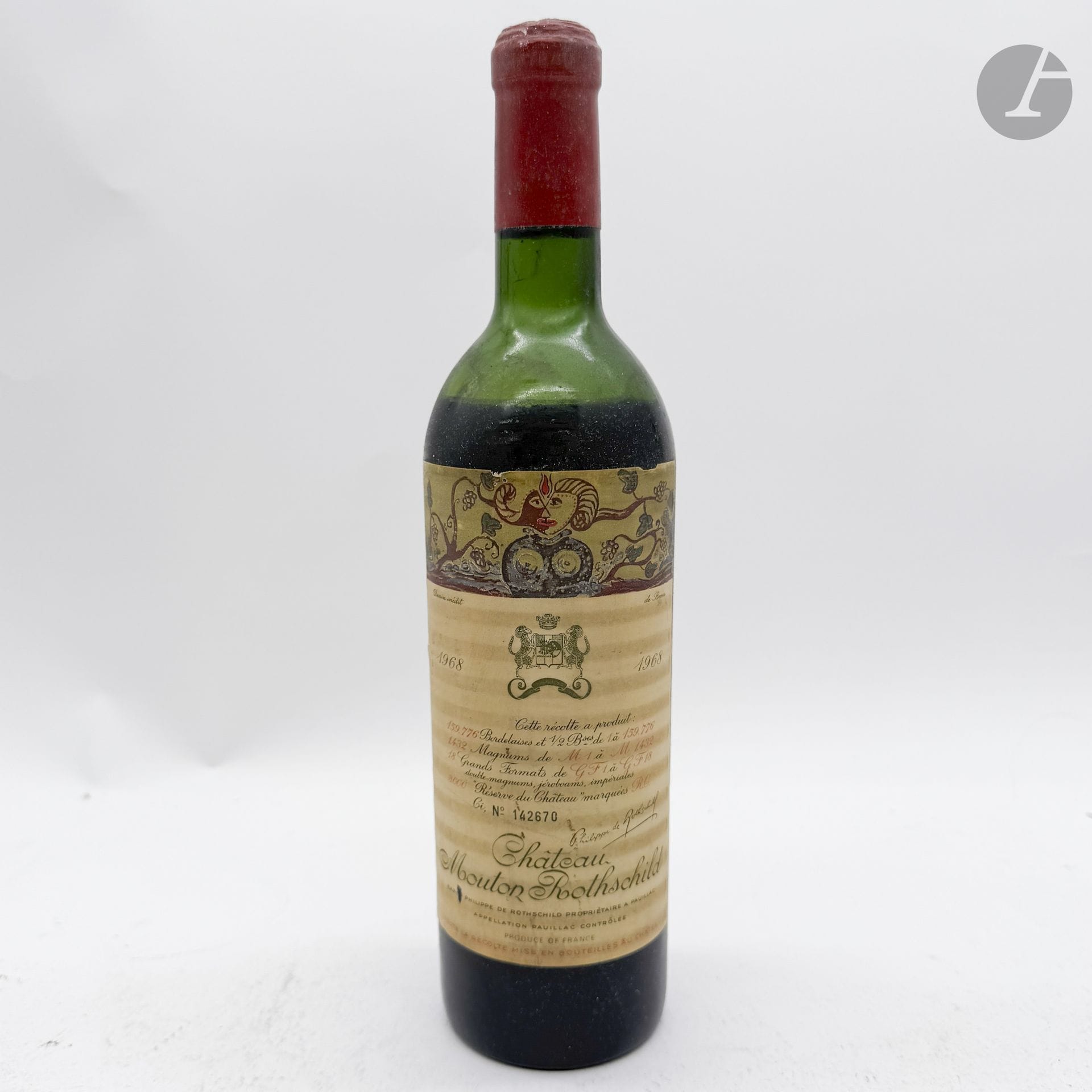 1 B CHÂTEAU MOUTON ROTHSCHILD (M.E; e.t.h. à e.a; c.l.a. côté), GCC1 Pauillac, 1968