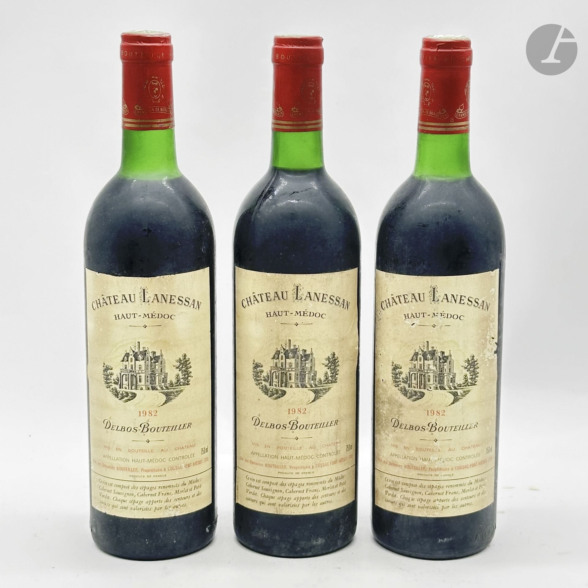 3 B CHÂTEAU LANESSAN (1 B.G; 2 T.L.B; e.t.h. à e.a.), Haut-Médoc, 1982