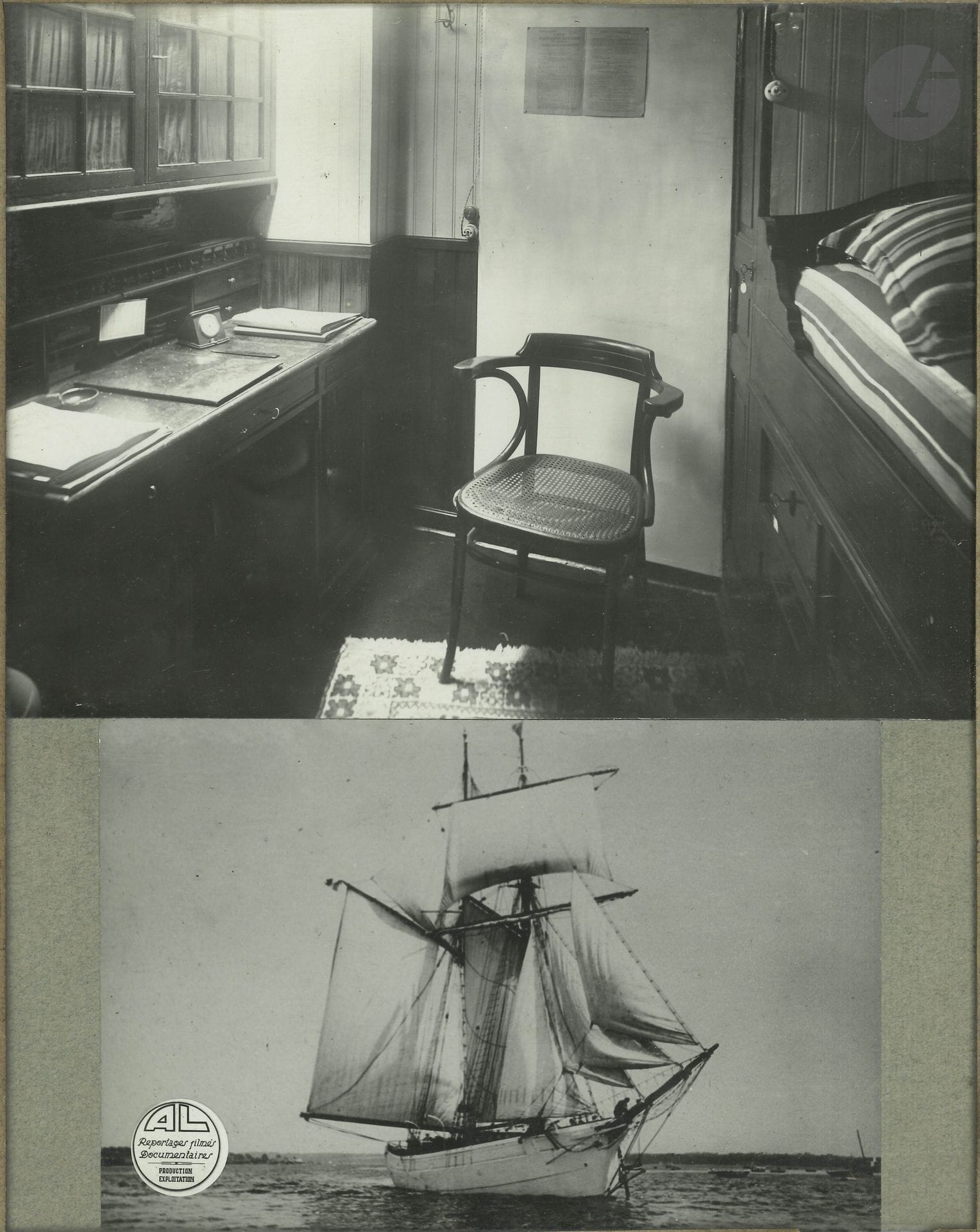 La KORRIGANE. Album de 62 photographies, [1934-1936]; photos noir et blanc environ 21,5x15cm (16) et 11x7cm (46); dans un album cartonné oblong in-4 Snapshots.

L’expédition de la Korrigane (1934-1936) fut une grande expédition ethnographique et océanographique française dans le Pacifique sud, financée et organisée par un groupe de passionnés: Jean Ratisbonne, Étienne et Monique de Ganay, Charles et Régine van den Broek d’Obrenan. Les collections furent déposées au Musée de l’Homme et au Muséum d’histoire naturelle; ce fonds important fut particulièrement mis en valeur au Musée du Quai Branly-Jacques Chirac.
Certaines photographies portent au dos le cachet du photographe Isken de Surabaya (île de Java): vie locale d’Indonésie et en Océanie: fêtes, offrandes, scènes de la vie quotidienne, agriculture, portraits, marchés, monuments, pagodes, végétation, rizières, etc.
On joint un cadre photo sous verre (22x28cm) avec 2 photos: une de la cabine de Jean Ratisbonne, l’autre du bateau La Korrigane.
