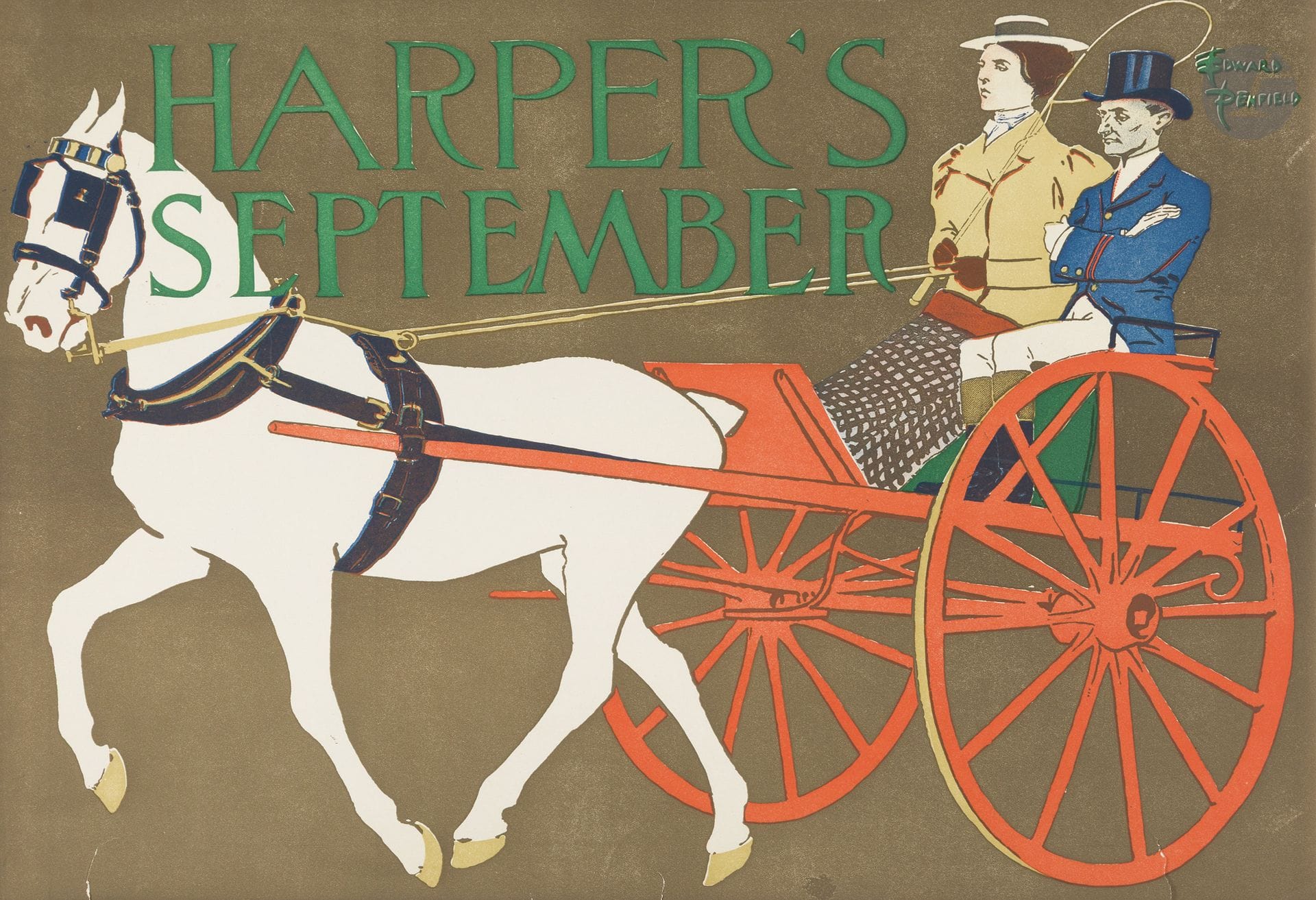 Edward PENFIELD (1866-1925)
Harper’s April - Harper’s June - Harper’s August - Harper’s September - Harper’s Christmas, 1899
5 chromolithographies. Non entoilées.
Imp. Harper & Brothers, New York.
Signées.
46 x 34 cm chacune

Bibliographie :
David W. Kiehl. American Art Posters of the 1890’s in the MET. Museum of Modern Art, 1987.