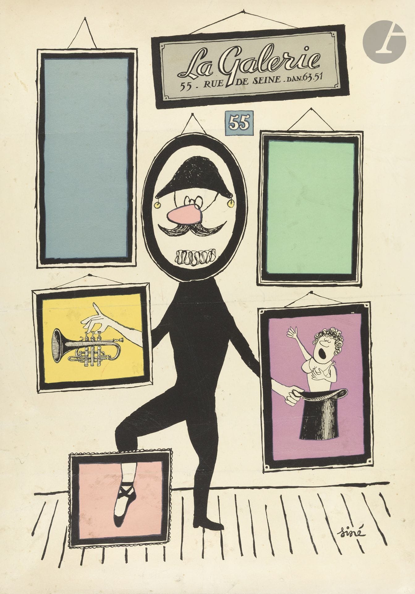 Maurice SINET, dit SINÉ (1928-2016)
La Galerie, rue de Seine
Chromolithographie. Entoilée.
Sans Imp.
Signée en bas à droite.
Bon état.
64 x 51 cm

Bibliographie :
Bedos Guy, Forcadell François, Mazurier Stéphane. Siné, 60 ans de dessins. Hoëbeke, 2009, p. 112.
