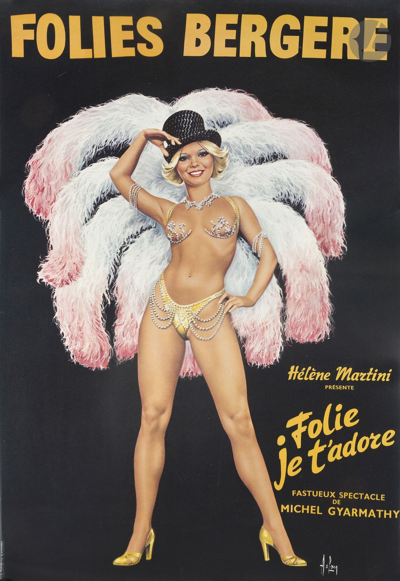 Alain GOURDON, dit ASLAN (1930-2014)
Folies Bergère – Folie je t’adore, vers 1970 
Trois chromolithographies. Entoilées. 
Imp. Saint Martin, Asnières. 
Signées en bas à droite. 
Très bon état. 
162 x 122,5 - 154 x 105 - 154 x 105 cm