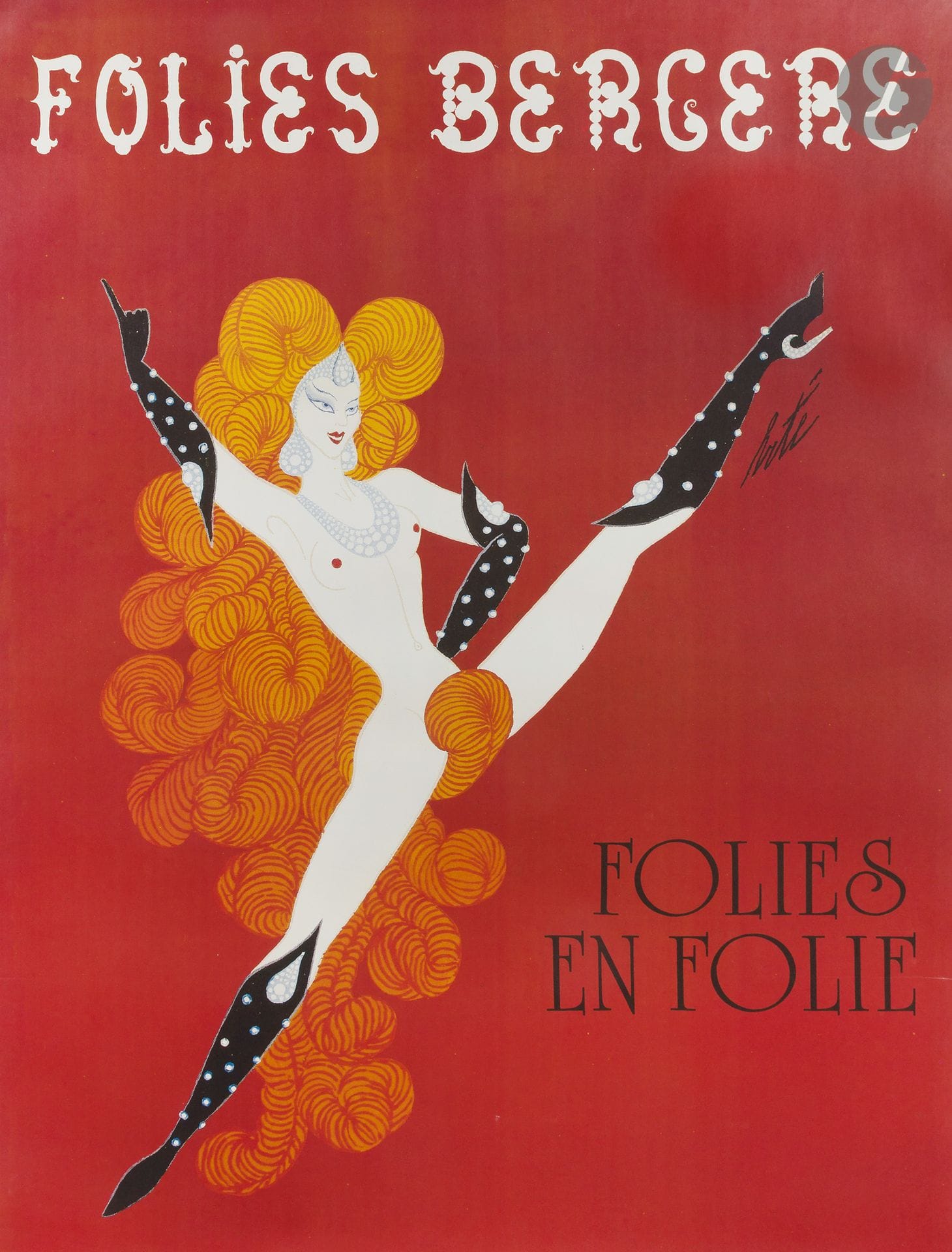 Romain de Tirtoff, known as ERTÉ (1892–1990)
Folies en folies, Folies Bergère
Chromolithograph. Mounted on canvas. 
No print number. 
Signed in the center.
Good condition.
136 x 105 cm