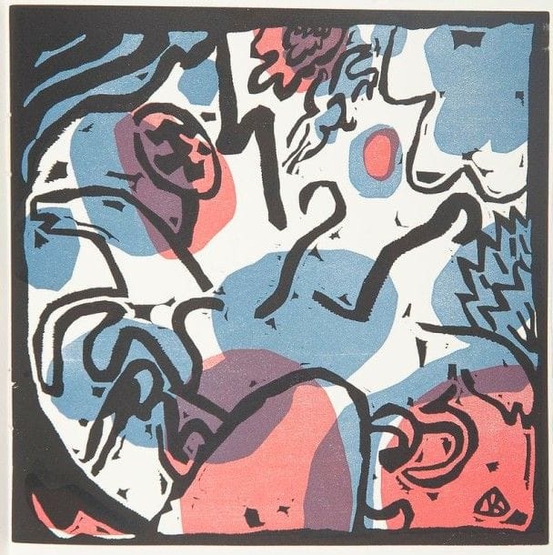 KANDINSKY. Du Spirituel dans l’art et dans la peinture en particulier. Paris : Galerie René Drouin, (1949). — In- 4, (2  ff. blancs), 121  pp. , (3  ff. deux derniers blancs), couverture imprimée. Broché, couverture rempliée, chemise, étui.

Nouvelle édition du premier grand livre théorique sur l’art de Vassily Kandinsky, paru pour la première fois en 1911.
Tirage limité à 300 exemplaires numérotés sur papier Lana à la forme, contenant UN BOIS ORIGINAL EN COULEURS DE KANDINSKY.
Exemplaire d’André Breton, comprenant le signet de la vente d’avril 2003. Il a été enrichi du carton d’invitation de la galerie Maeght pour le vernissage de l’exposition des œuvres exécutées par Kandinsky jusqu’en 1910 le 30 novembre 1951.
Déchirure au premier feuillet blanc. Dos de la chemise et bords de l’étui passés.
Provenance : André Breton (vente 9 avril 2003, n° 728).