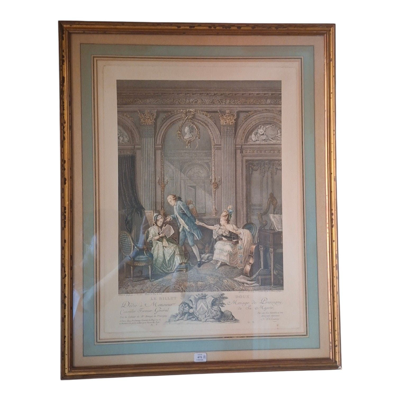 Niklas II Lavreince LAFRENSEN (1737-1807), d'après
Qu’en dit l’abbé et Le billet doux
Deux gravures en couleurs.
XIXe siècle. 
À vue : H. : 50 cm - L. : 37 cm 
(Lot vendu en l'état).