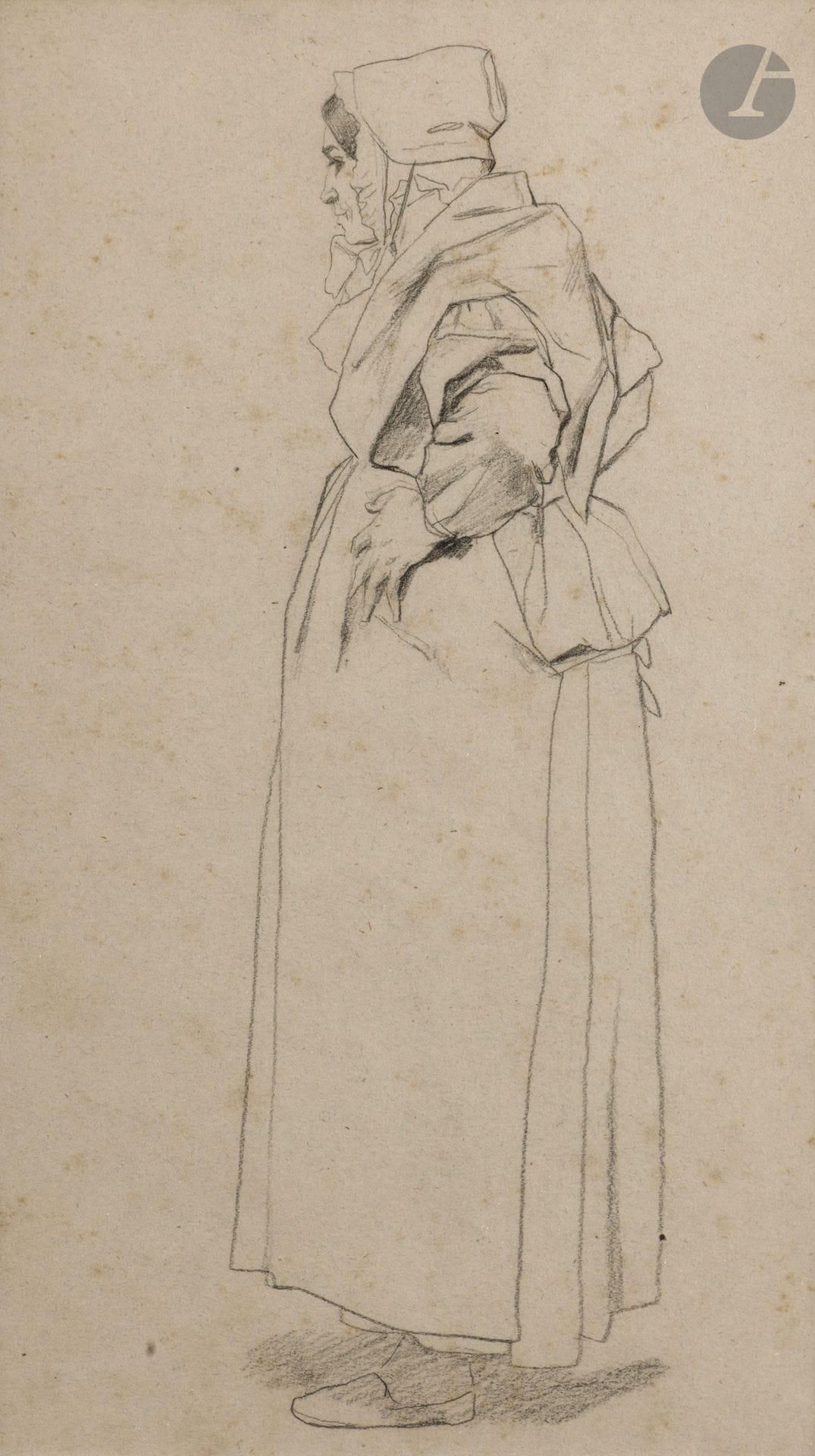 Charles HERMANS (Brussels 1839–1924 Menton)
Peasant Woman
Black pencil.
(Freckles).
35.5 x 20.5 cm