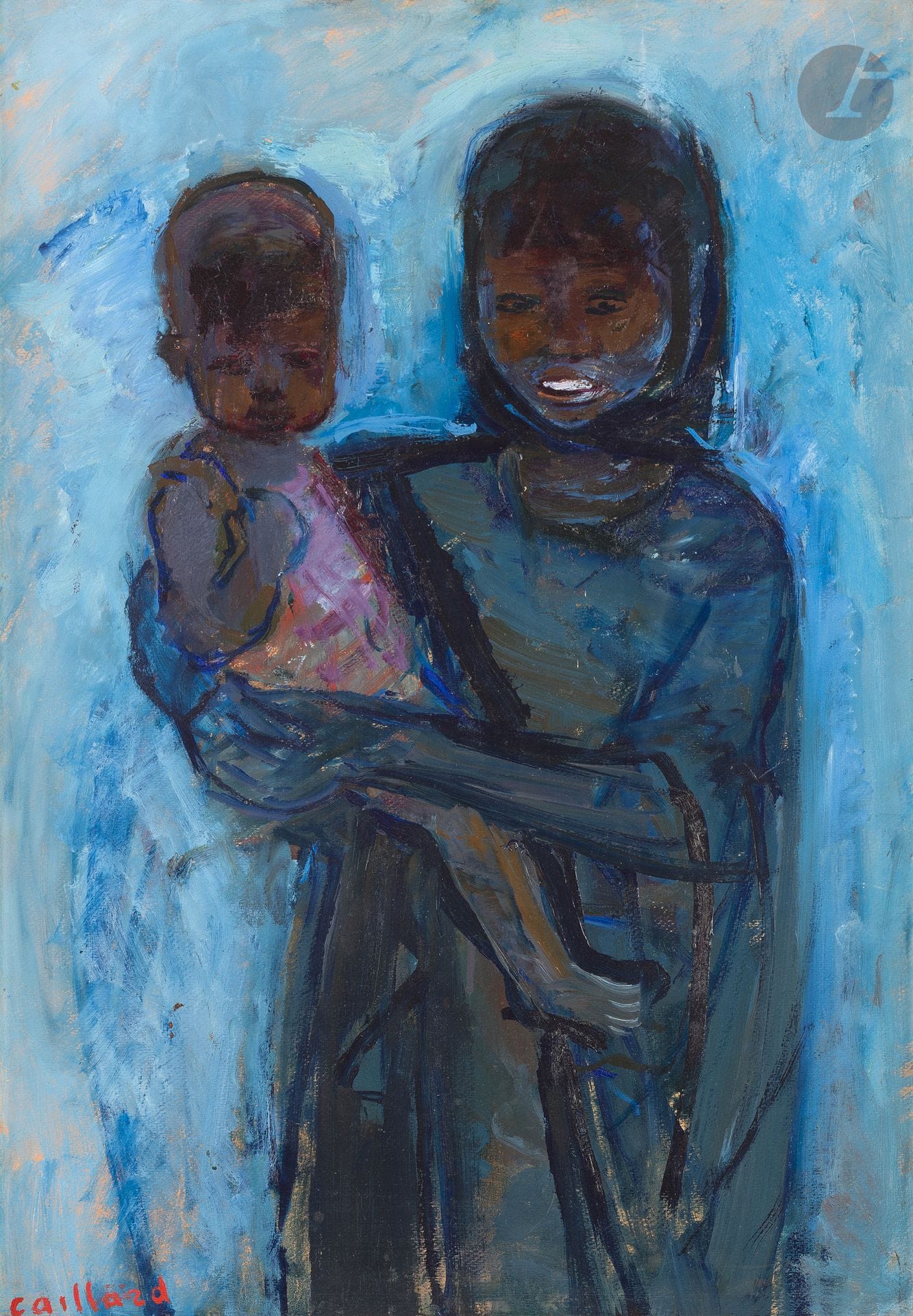 Christian CAILLARD (1899-1985)
Jeune fille noire et son frère
Huile sur papier montée sur toile.
Signée en bas à gauche.
Titrée au dos sur le châssis.
(Petites déchirures).
65 x 46 cm