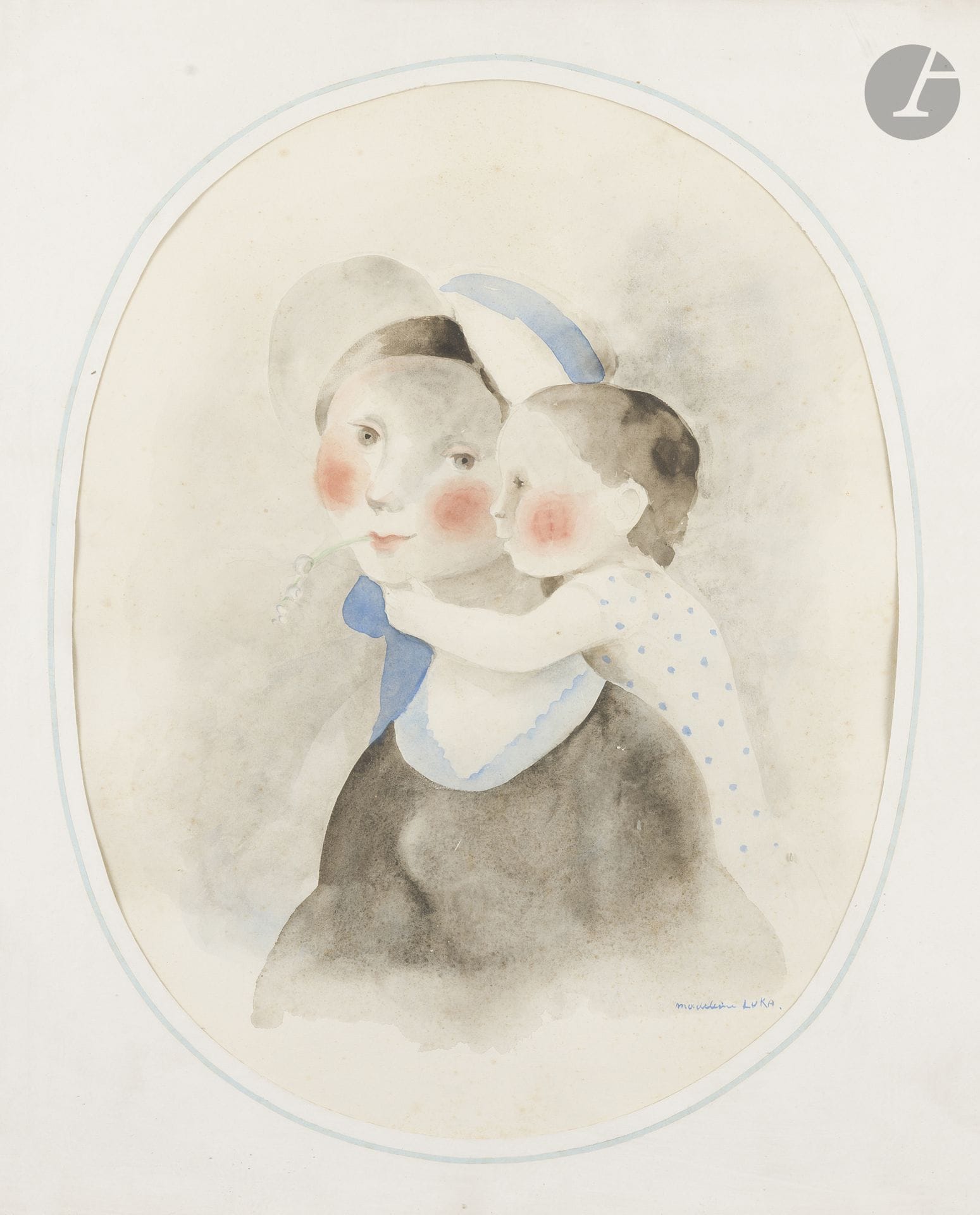 Madeleine Kula, dite LUKA (1894-1989)
Femme et son enfant
Aquarelle et encre sur papier.
Signée en bas à droite.
51 x 40 cm