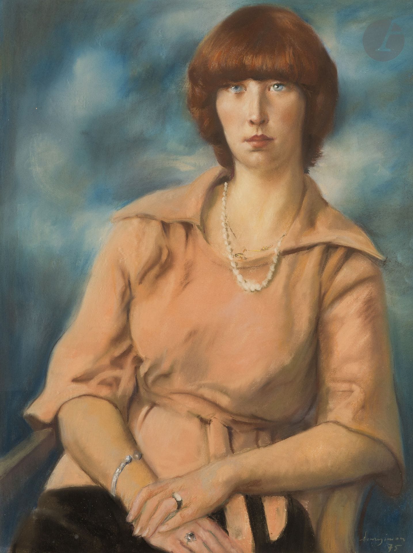 Henry SIMON (1910-1987)
Portrait de femme au collier de perle, 1975
Pastel.
Signé et daté en bas à droite.
62 x 46,5 cm

Cette œuvre est enregistrée sous le n° 05920 dans le recensement " Henry 360 " des œuvres de Henry Simon.