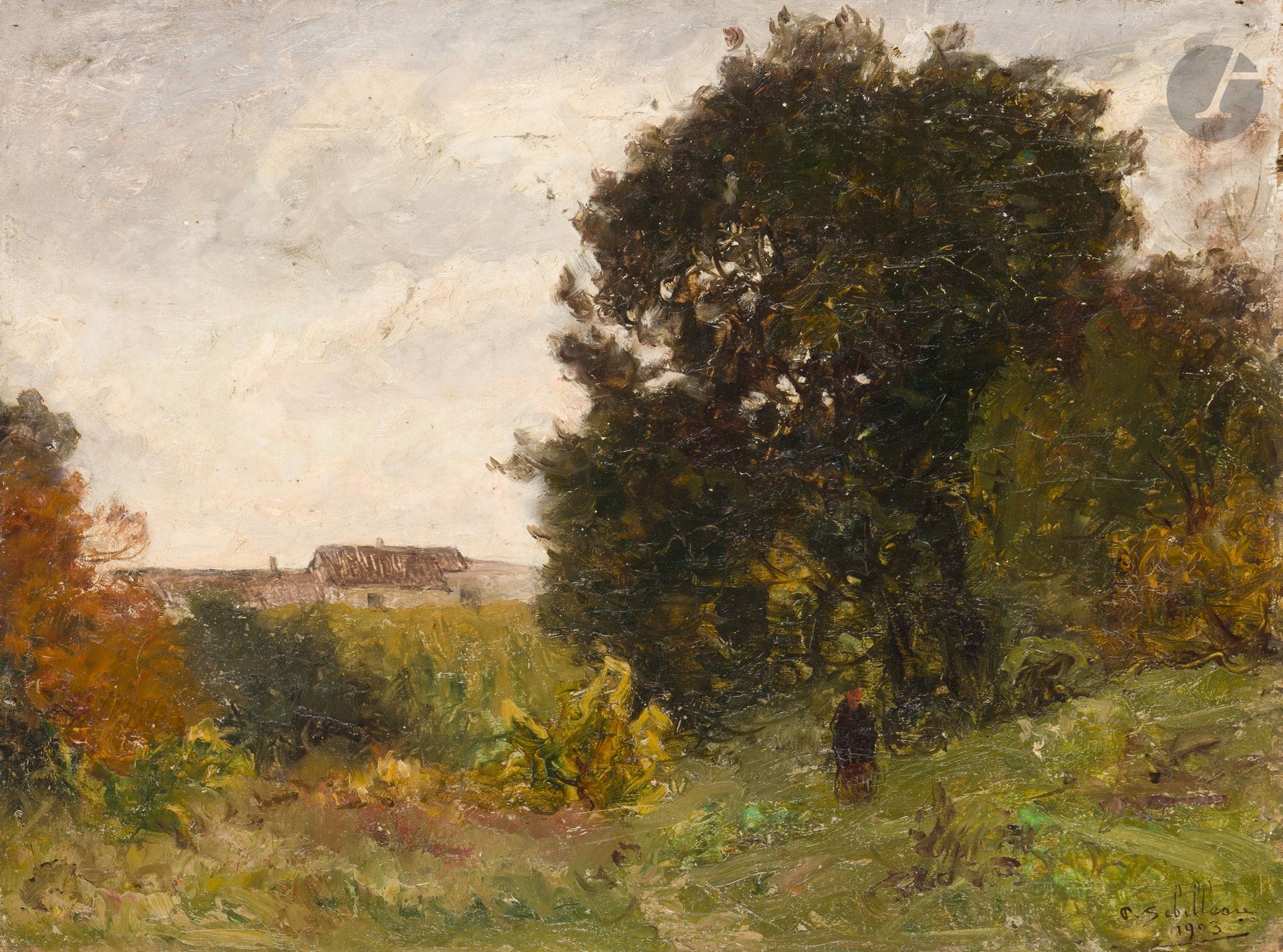 Paul SEBILLEAU (1847–1907)
The Farm, 1903
Oil on panel.
Signed and dated lower right.
27 x 35 cm