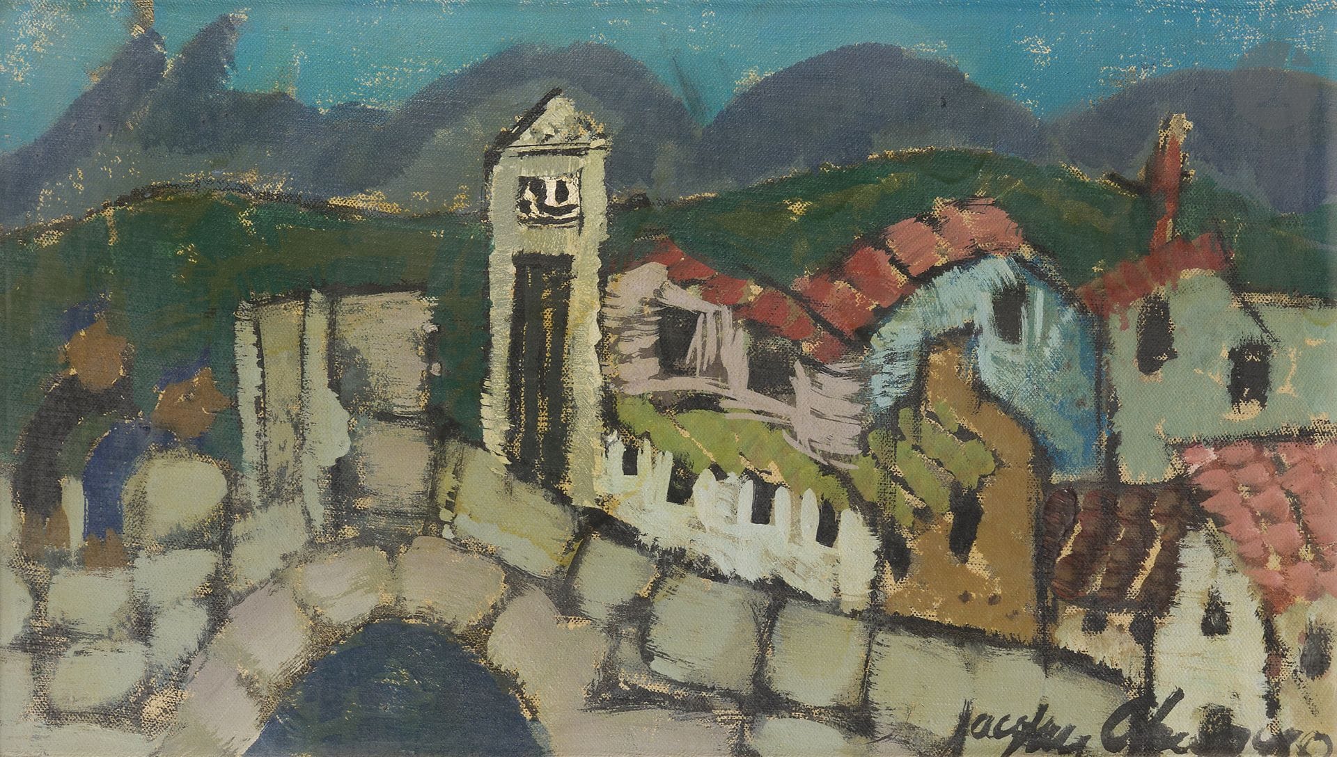 Jacques CHAPIRO (1887/97-1972)
Village with bridge
Oil on canvas.
Signed lower right.
24 x 41 cm