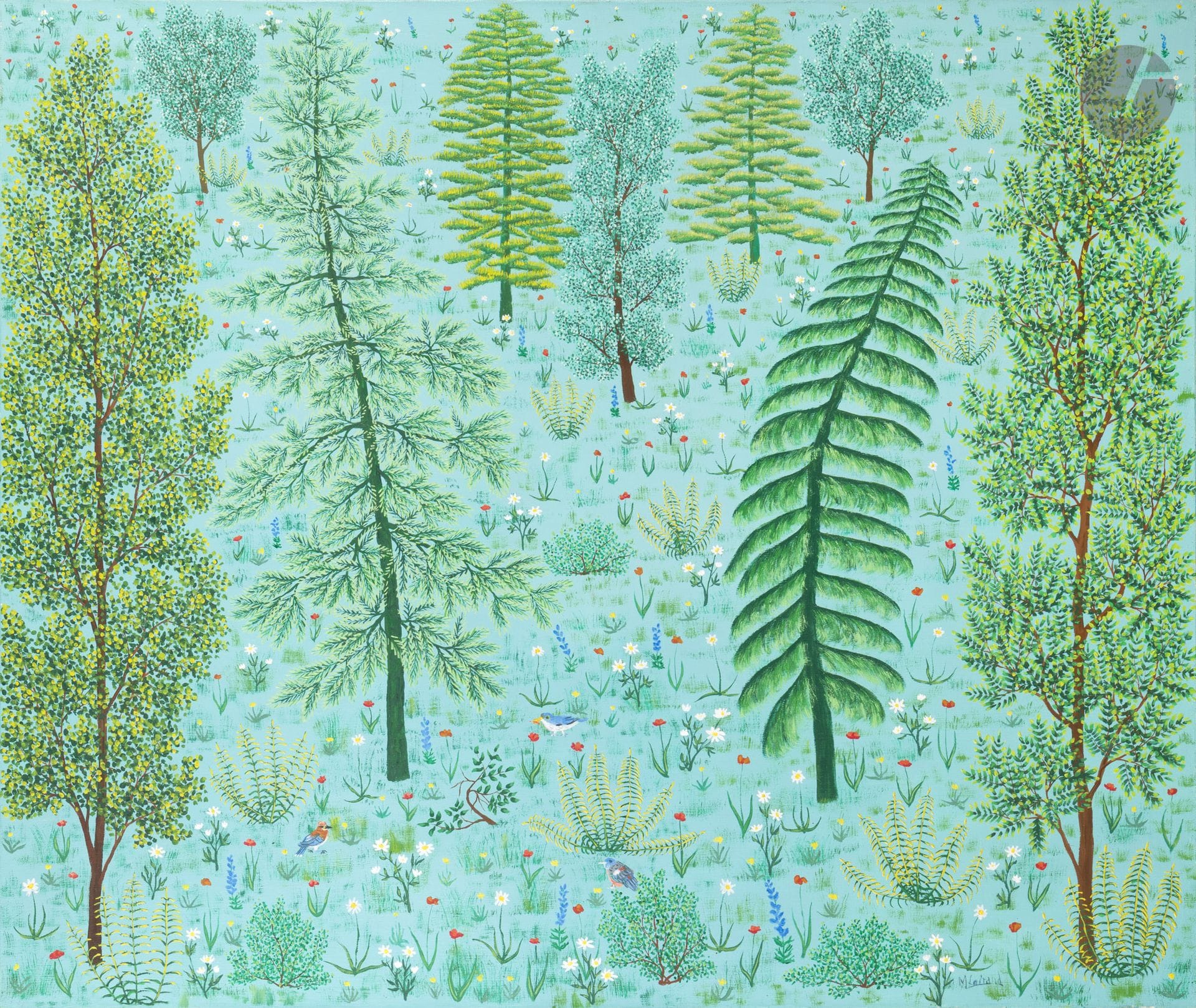 Maurice LOIRAND (1922–2008)
Fantastic Landscape with Flowers and Birds
Oil on canvas.
Signed lower right.
80 x 100 cm
