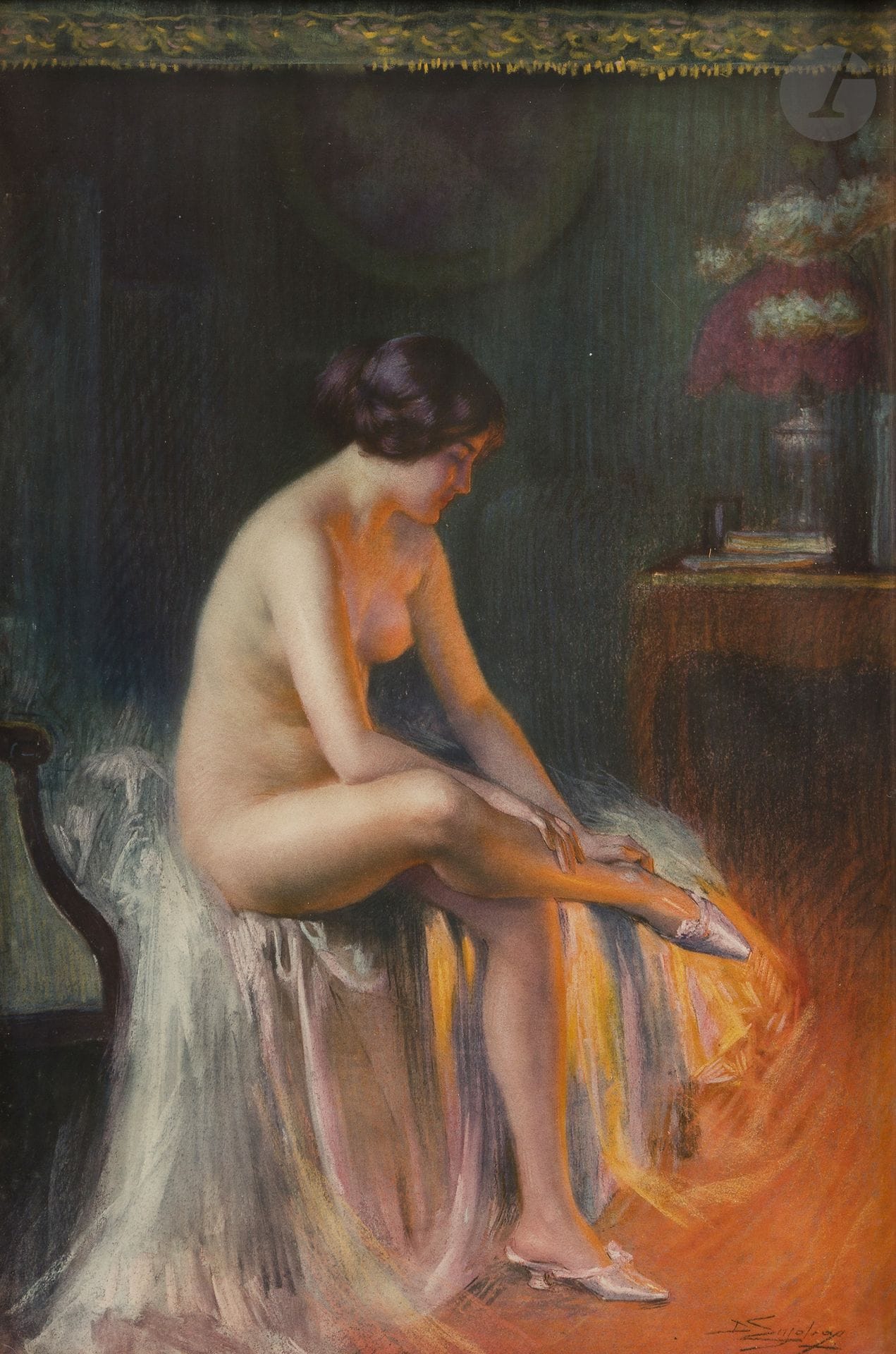 Delphin ENJOLRAS (1857-1945)
Nude by the fire
Pastel.
Signed lower right.
53.5 x 37 cm