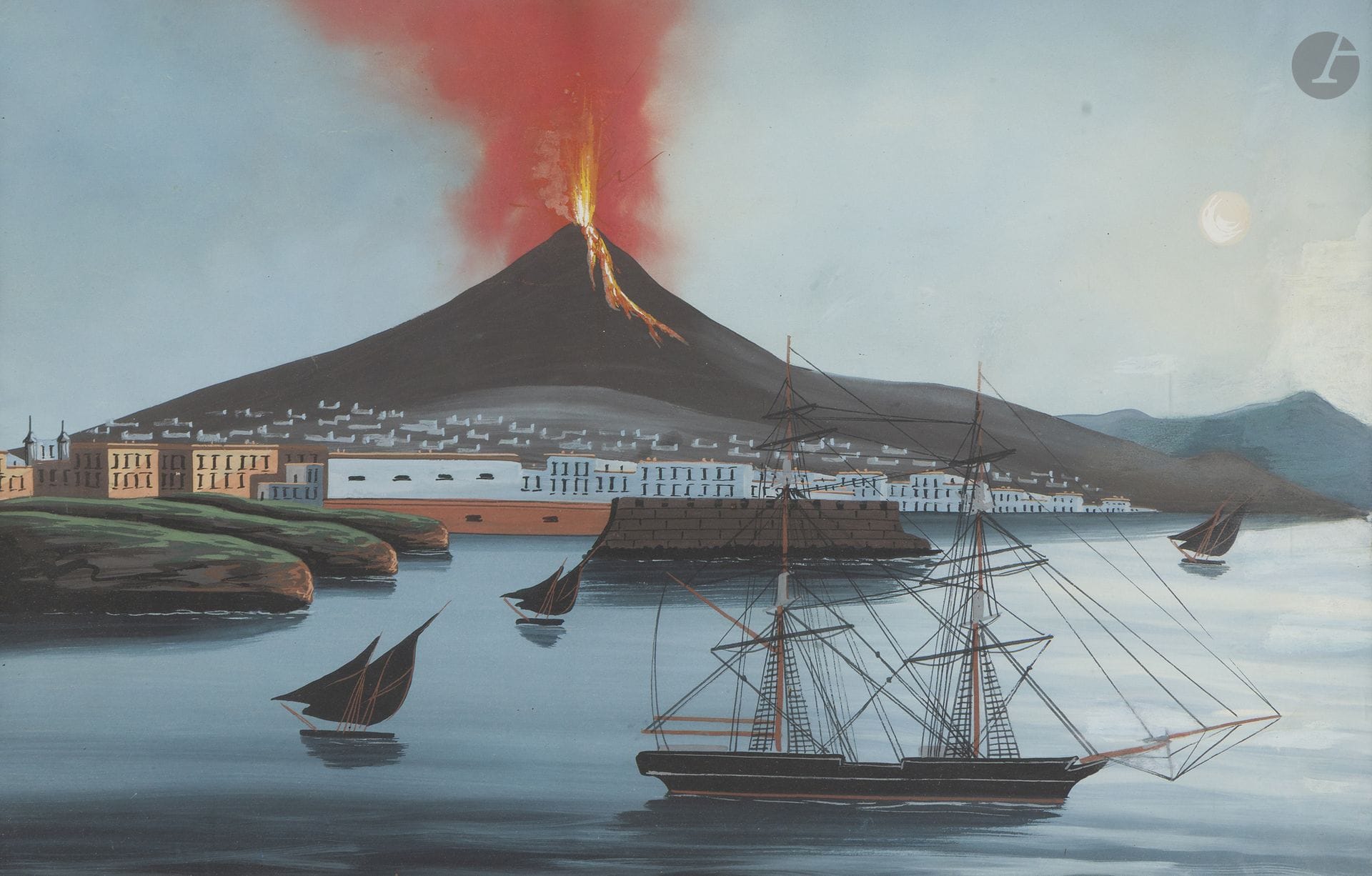 20th-Century Neapolitan School
View of Catania and Mount Etna in Eruption
Gouache
35 x 54 cm