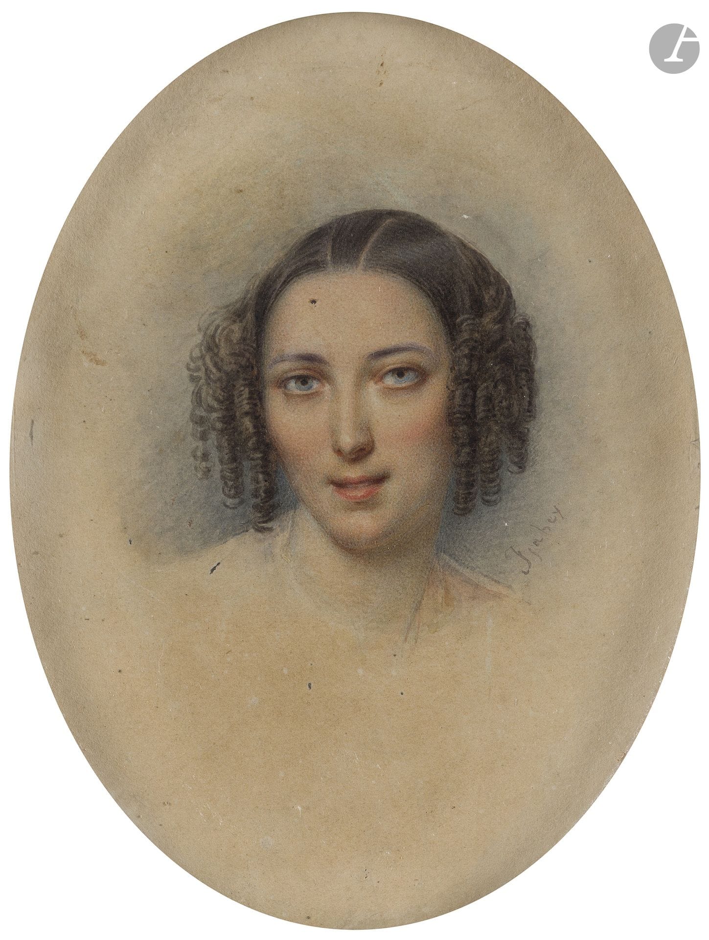 Attribué à Jean-Baptiste ISABEY (1767 - 1855)
Portrait de jeune femme
Aquarelle
17 x 13 cm
Annotée en bas à droite "Isabey"
Insolée