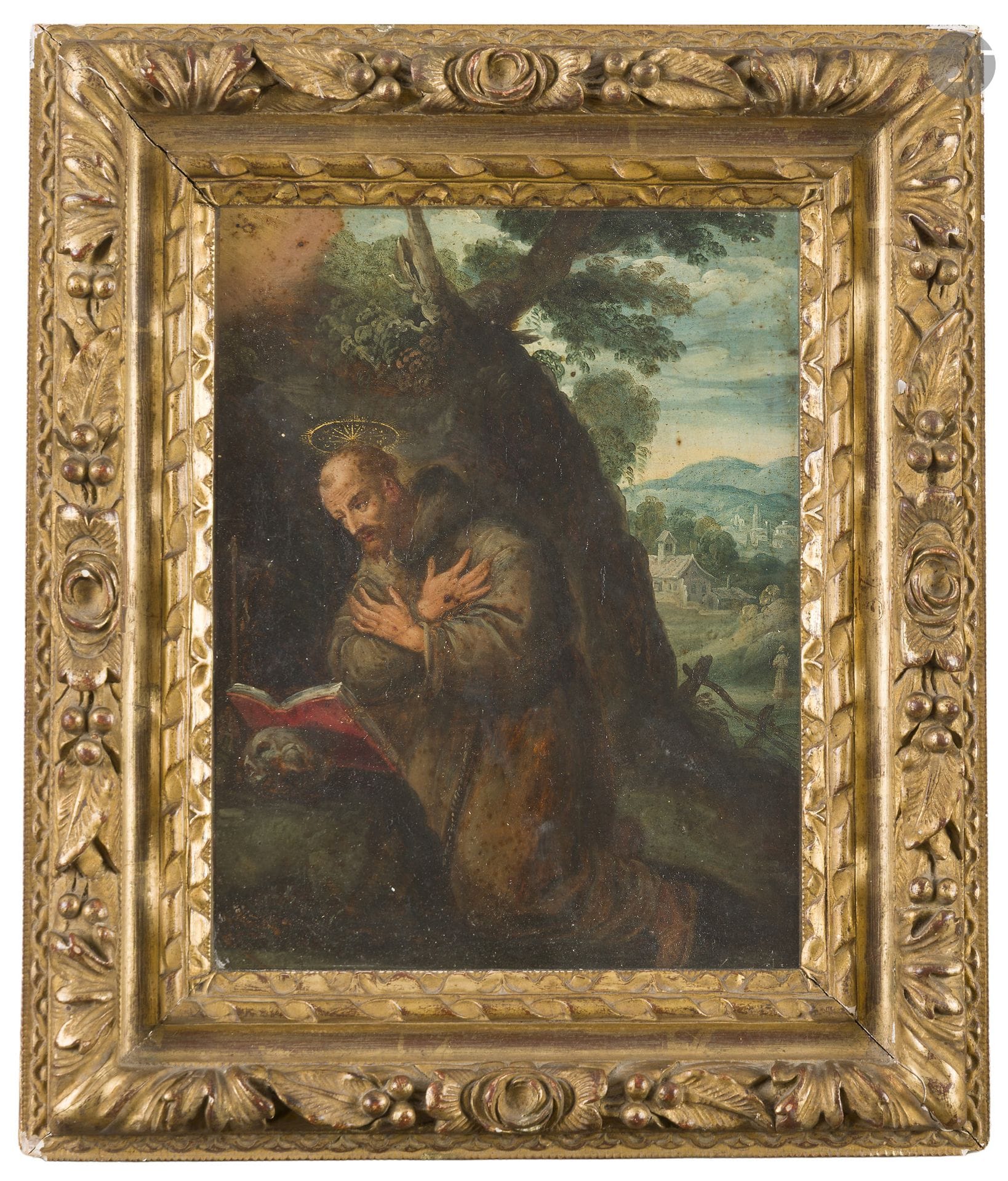 17th-Century Flemish School
Saint Francis in Prayer in a Landscape
Copper
22 x 17 cm
Previous restorations