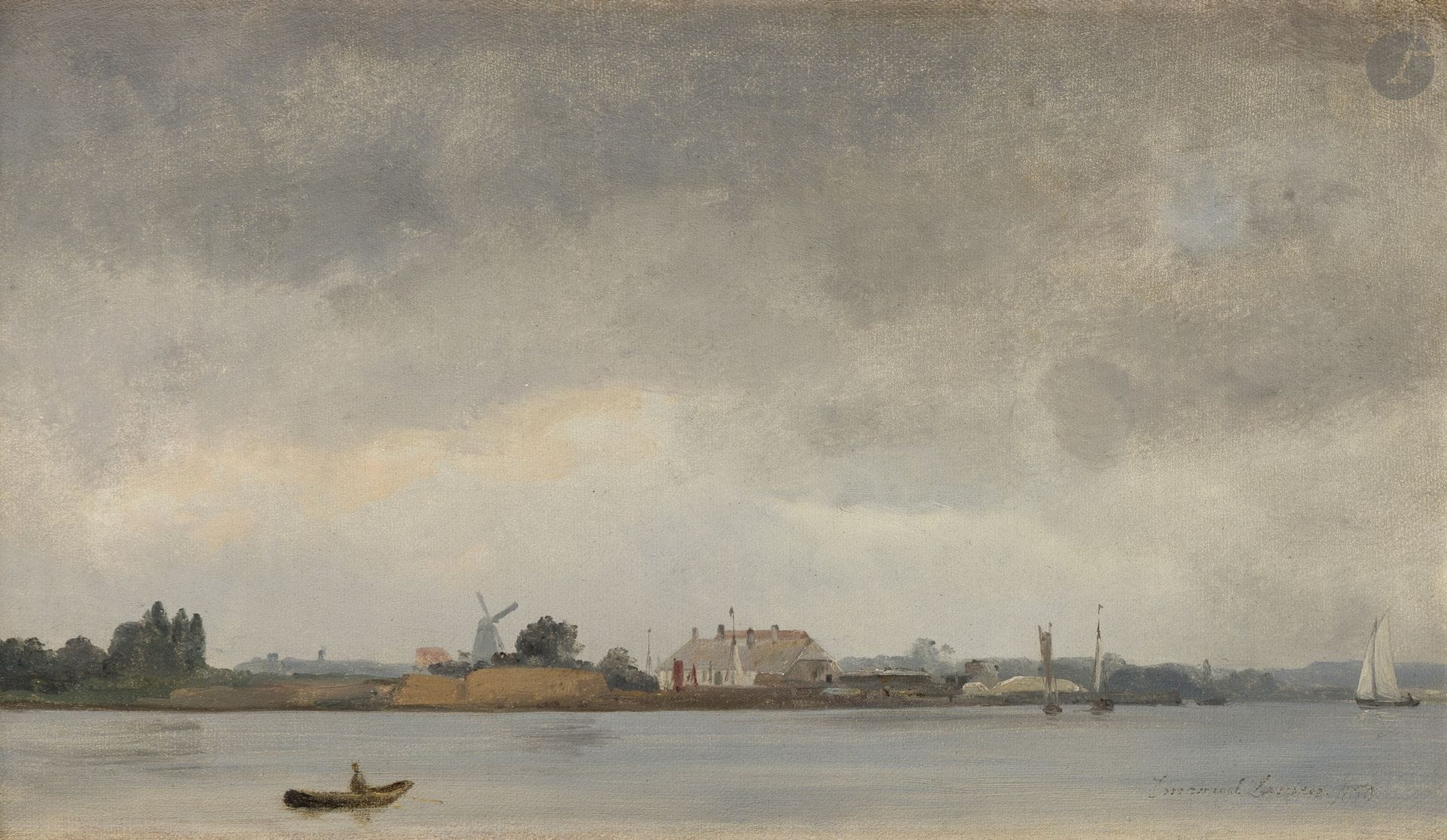 Carl Frederik Emanuel LARSEN (1823 - 1859)
L'entrée du port de Copenhague
Toile marouflée sur carton
18.5 x 31.5 cm
Signé et daté en bas à droite : "Emanuel Larsen . 1850" ; porte une étiquette de vente ancienne au revers du cadre, n° 100 avec la mention du titre et de la provenance

Provenance :
Collection du consul général Johan Hansens (selon l'étiquette au revers du cadre).

Emanuel Larsen est spécialisé dans les marines, les paysages côtiers et les vues de ports. Formé à l'Académie royale des beaux-arts du Danemark à partir de 1839 auprès de Christoffer Wilhelm Eckersberg et Frederi Theodor Kloss, il voyage en Islande et aux îles Féroé en 1845, puis en France, en Angleterre et aux Pays-Bas entre 1852 et 1854.
La collection Johan Hansen comprenait 15 tableaux et 8 gravures de l'artiste, représentant notamment
l'Islande, le Danemark et des scènes de la première guerre du Schleswig.