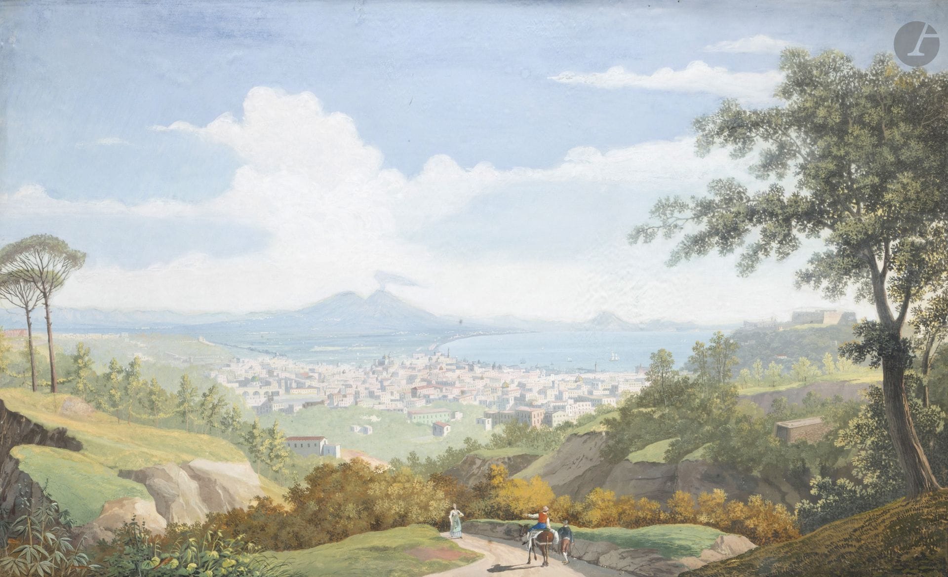 Luigi FERGOLA (1768 - 1835) 
Paires de vues de Naples, 1816 et 1817
Gouaches
68 x 93 cm
Signées et datées en bas à gauche 1816 et 1817
(Taches et mouillures, collées en plein)